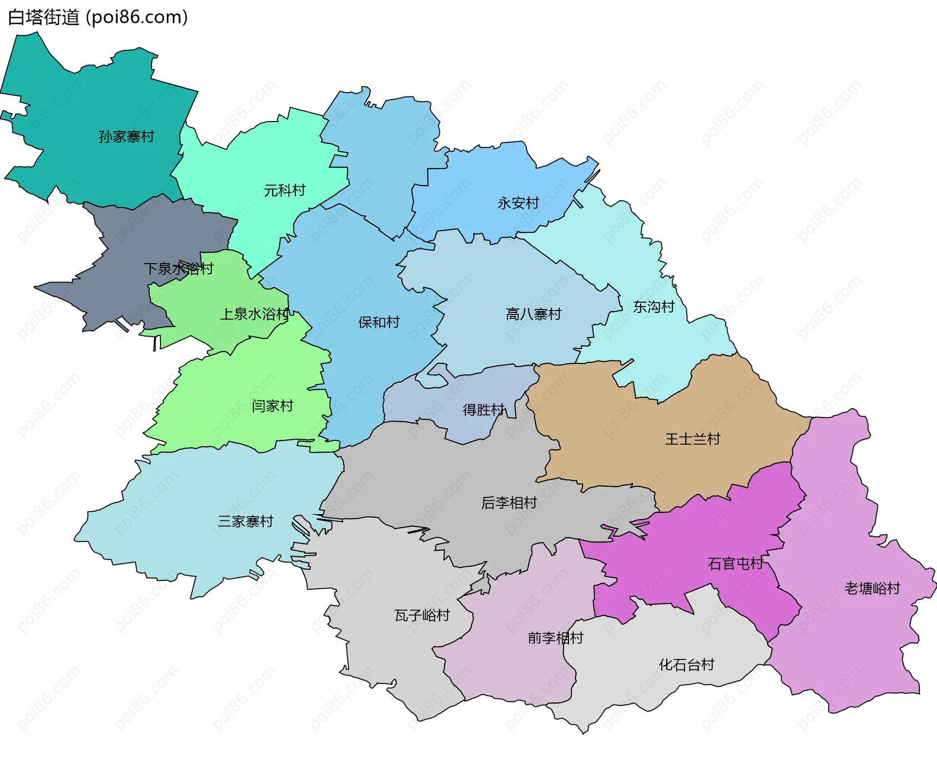 白塔街道边界地图(五级行政区划)