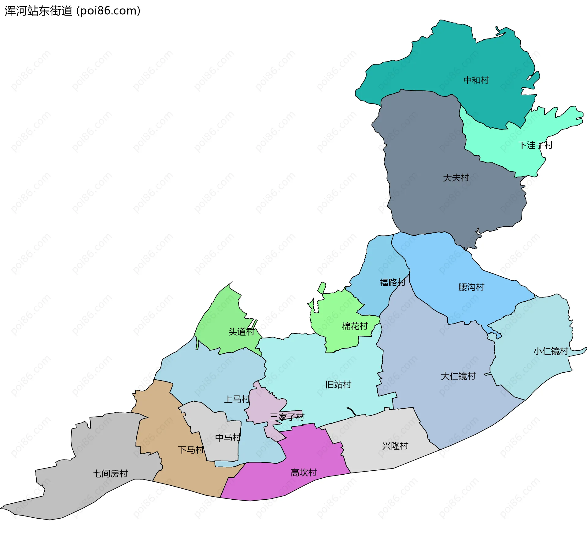 浑河站东街道边界地图(五级行政区划)