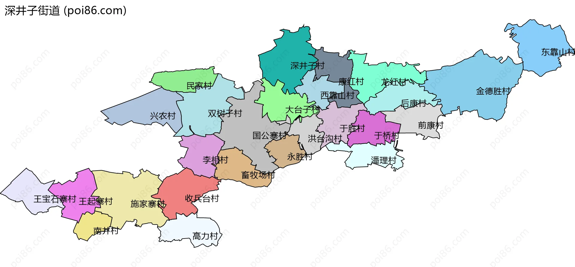 深井子街道边界地图(五级行政区划)
