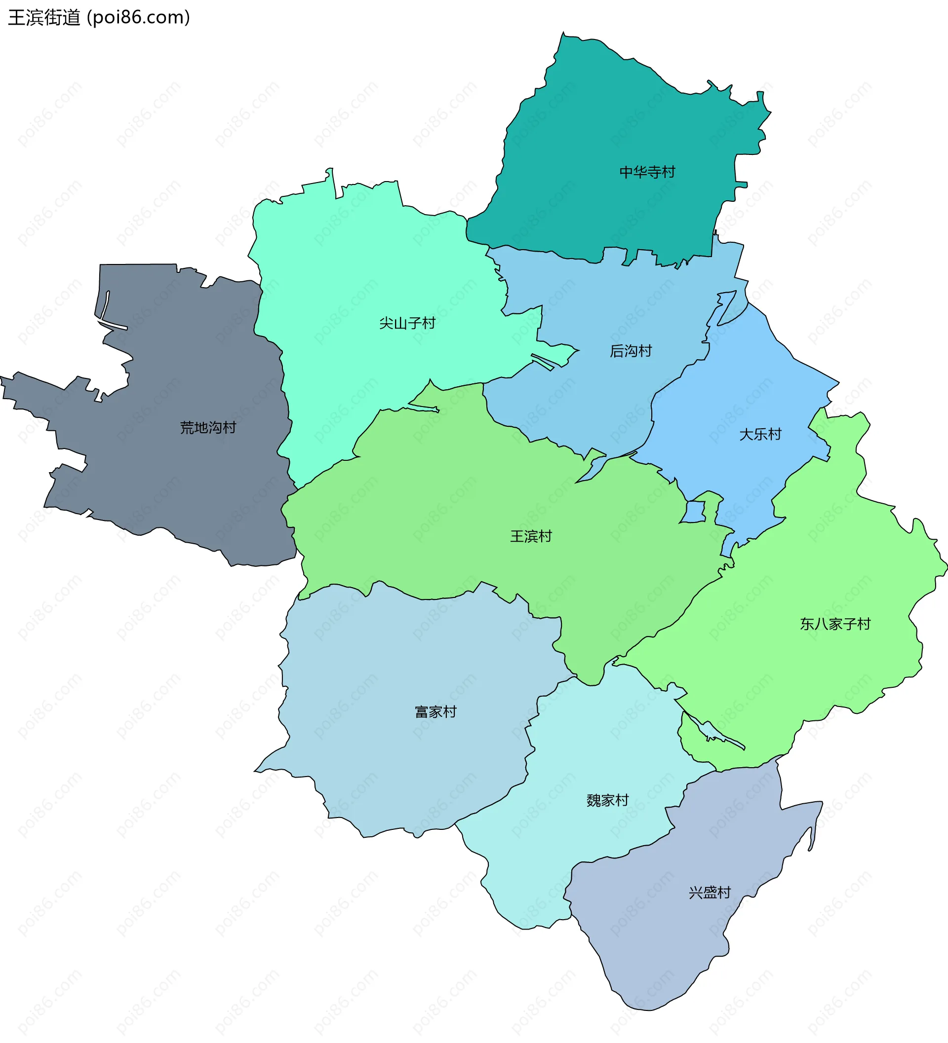 王滨街道边界地图(五级行政区划)