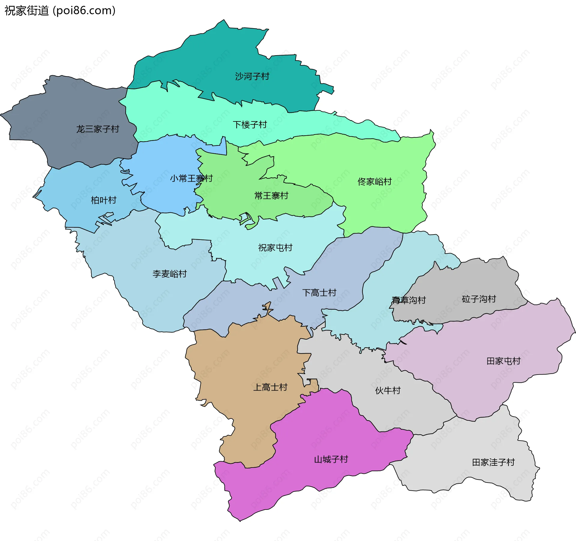 祝家街道边界地图(五级行政区划)