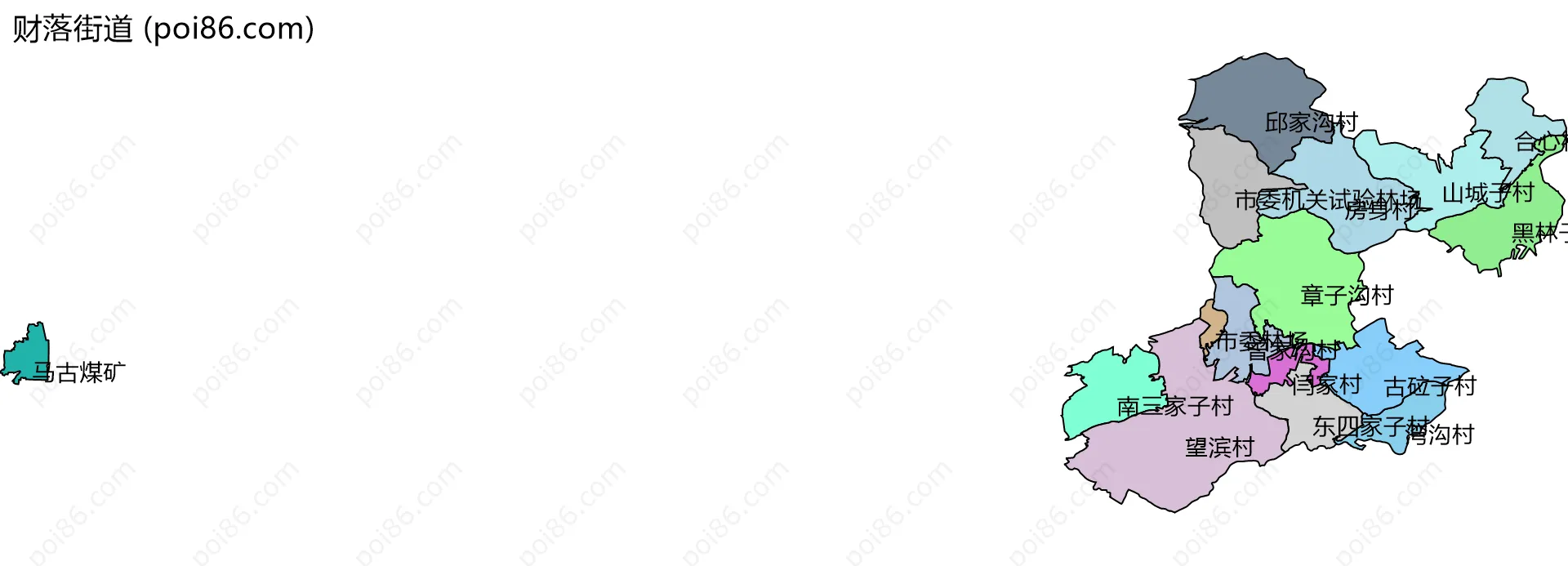 财落街道边界地图(五级行政区划)