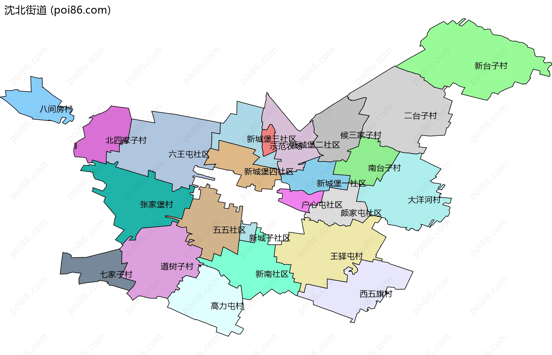 沈北街道边界地图(五级行政区划)