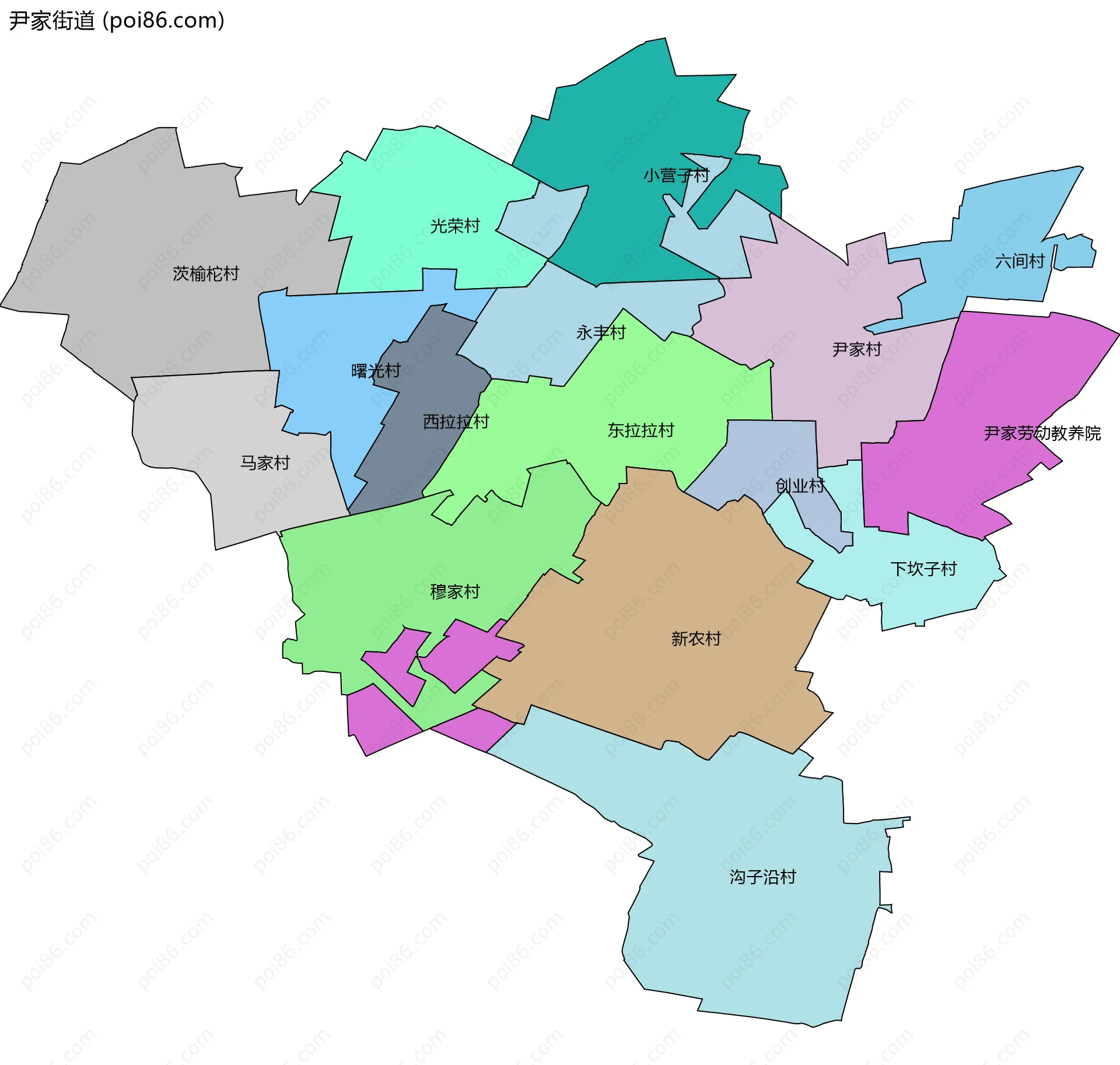 尹家街道边界地图(五级行政区划)