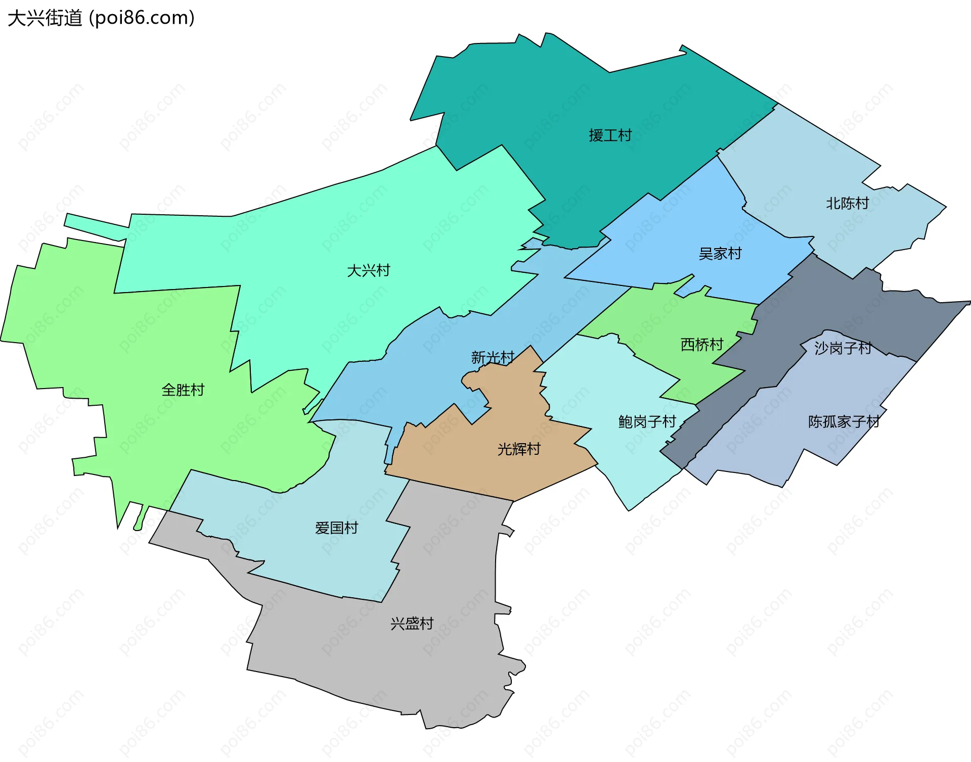 大兴街道边界地图(五级行政区划)