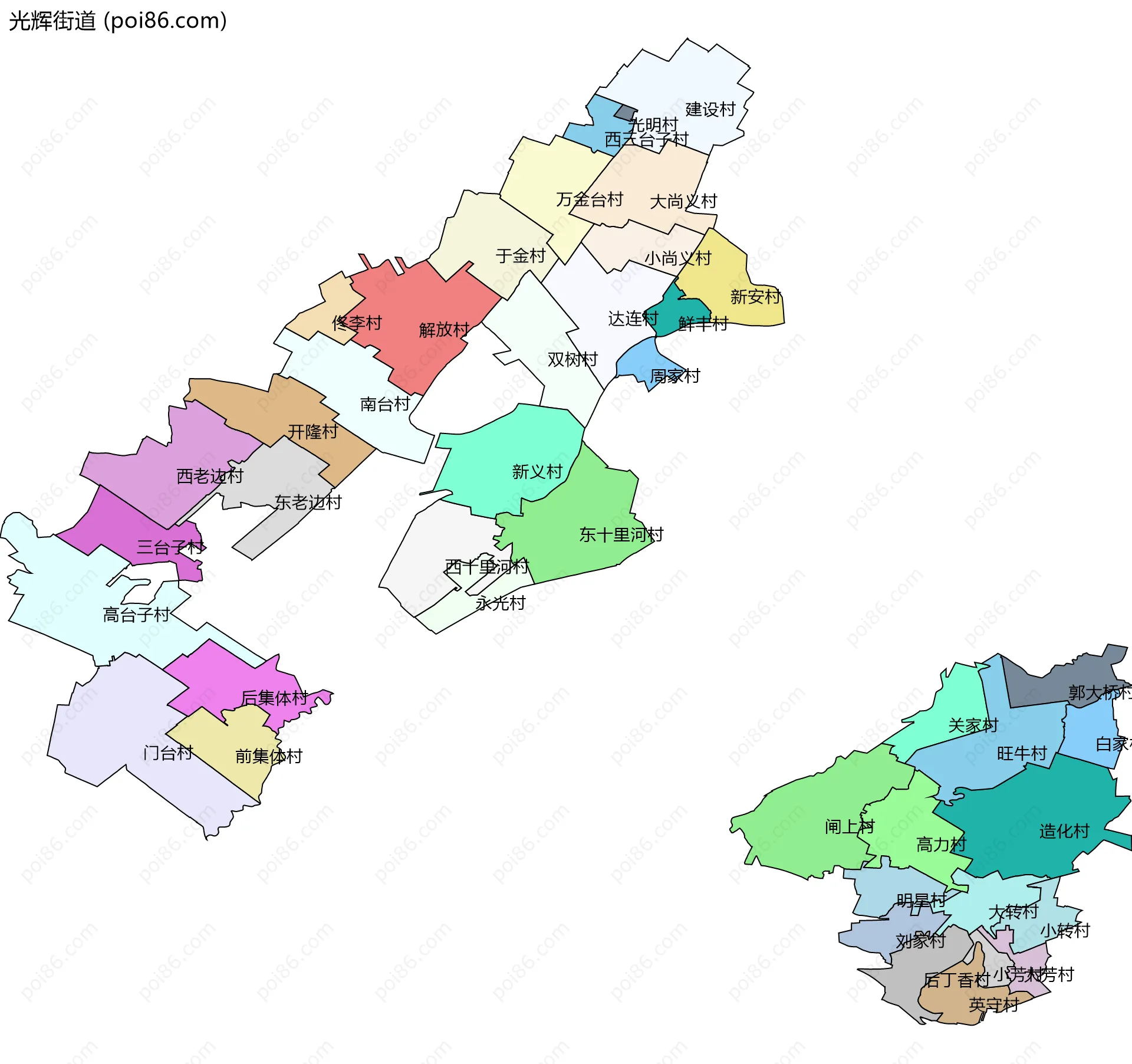 光辉街道边界地图(五级行政区划)