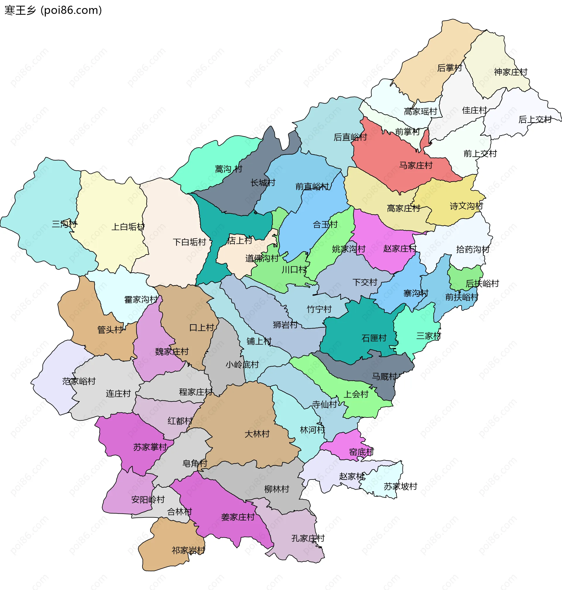 寒王乡边界地图(五级行政区划)