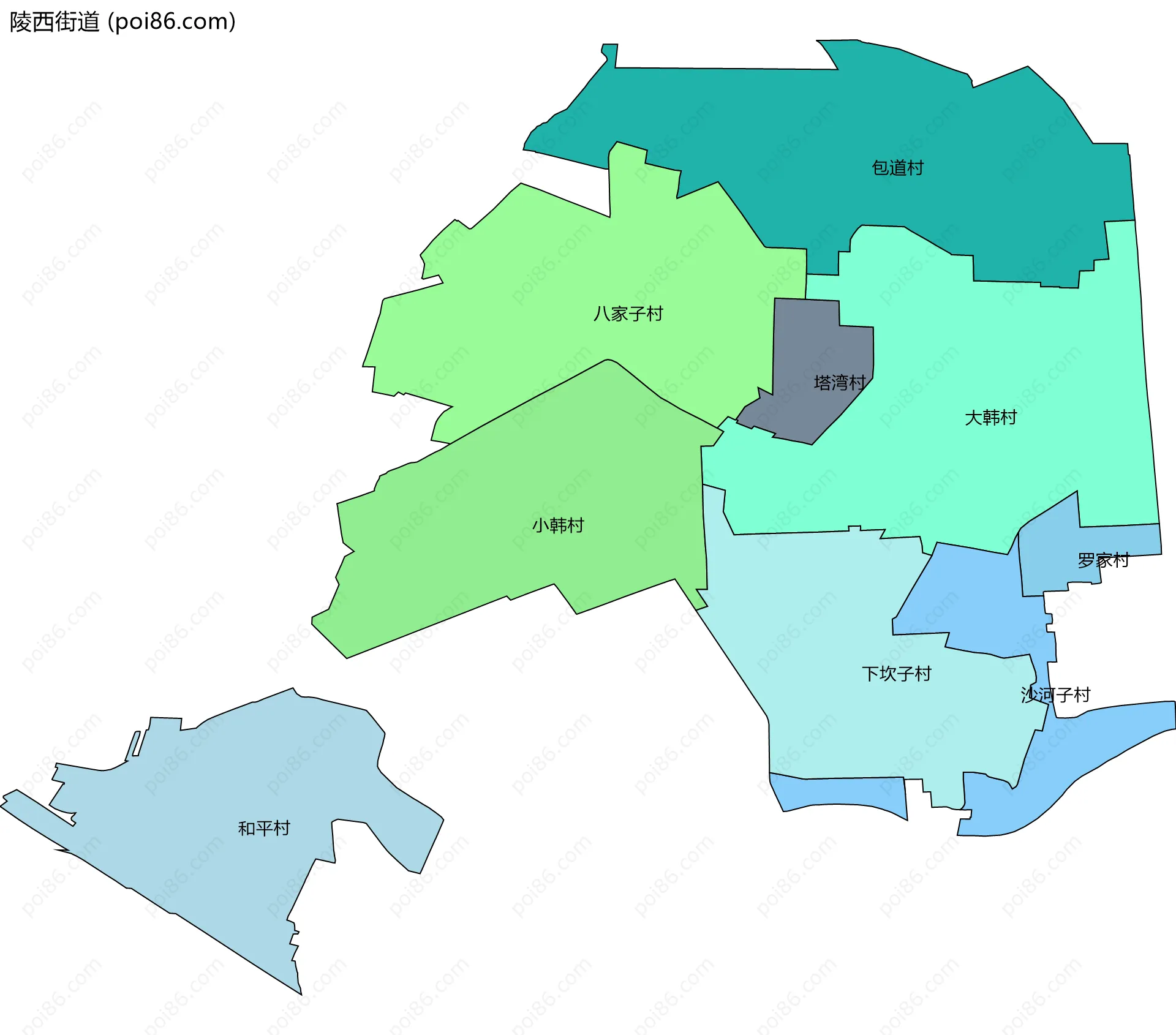 陵西街道边界地图(五级行政区划)