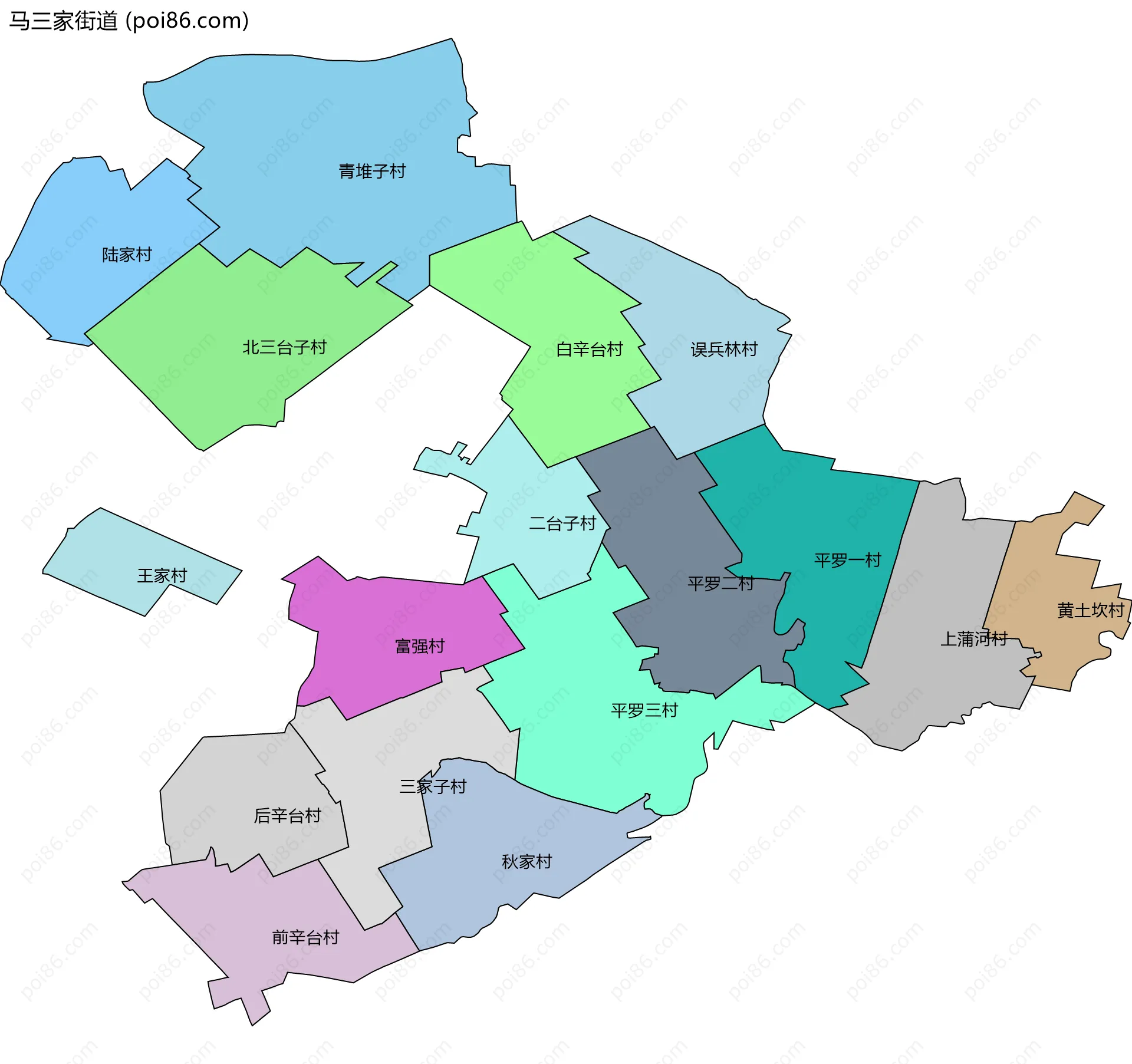 马三家街道边界地图(五级行政区划)