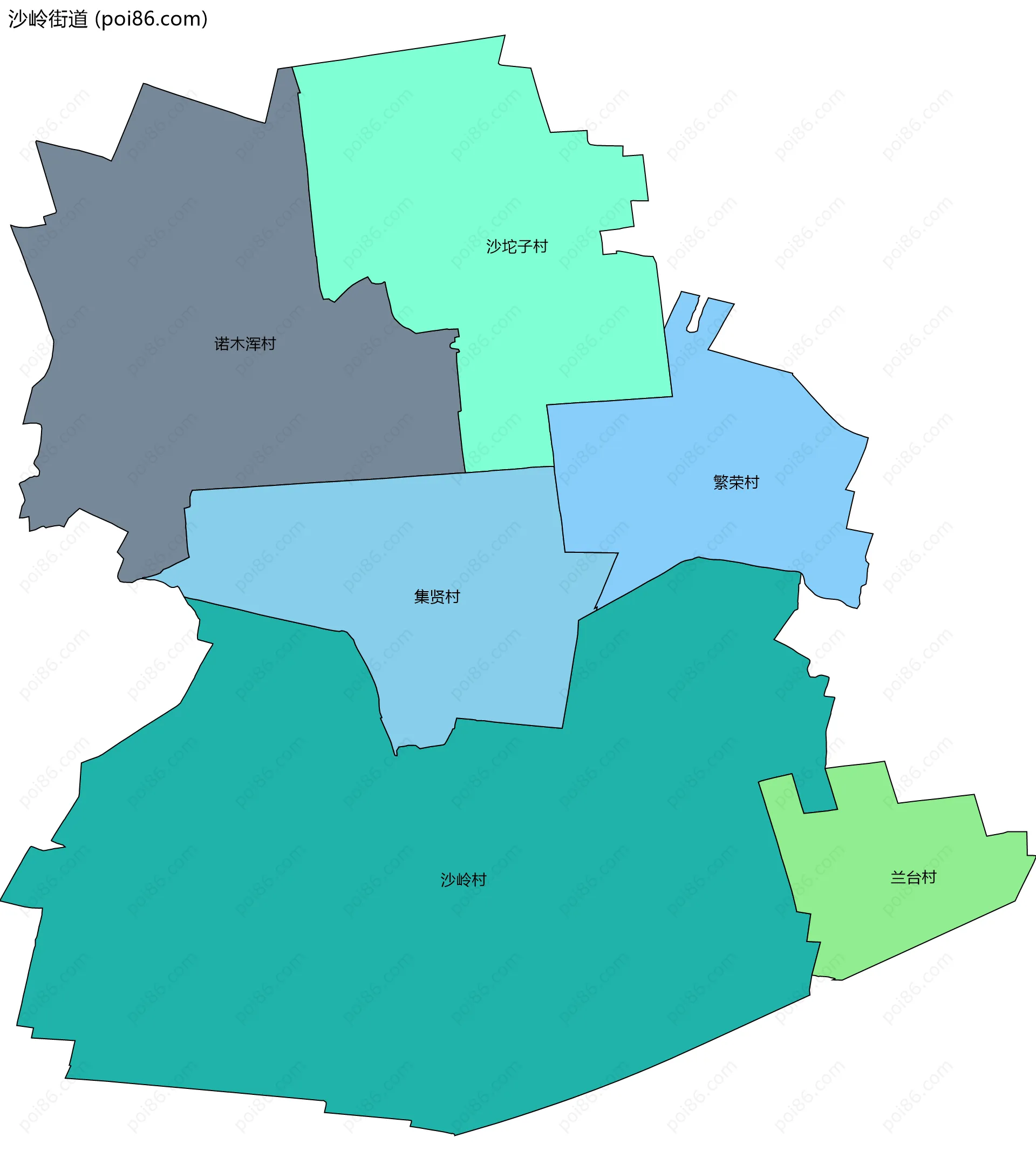沙岭街道边界地图(五级行政区划)