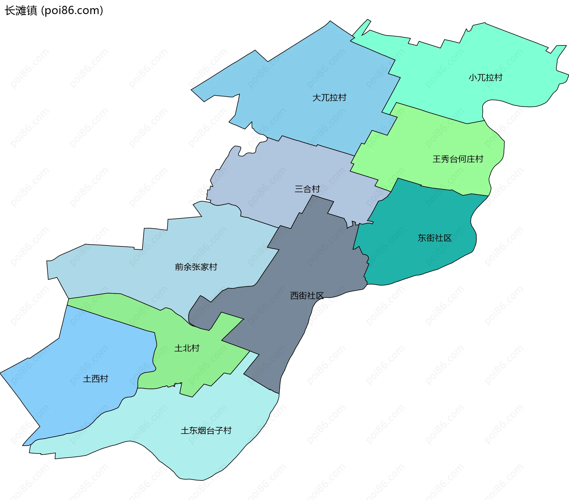 长滩镇边界地图(五级行政区划)