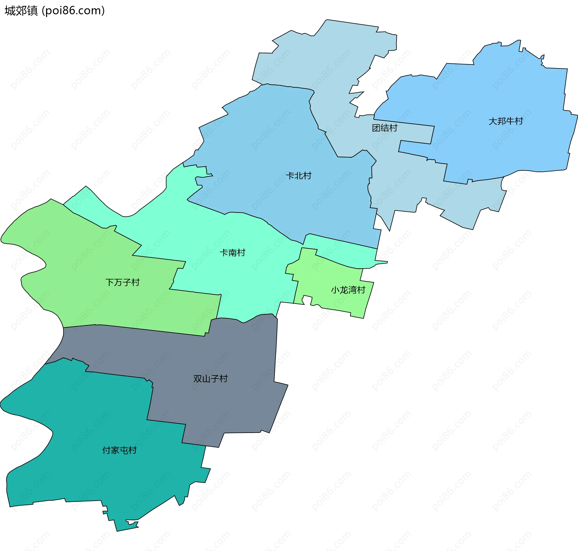 城郊镇边界地图(五级行政区划)