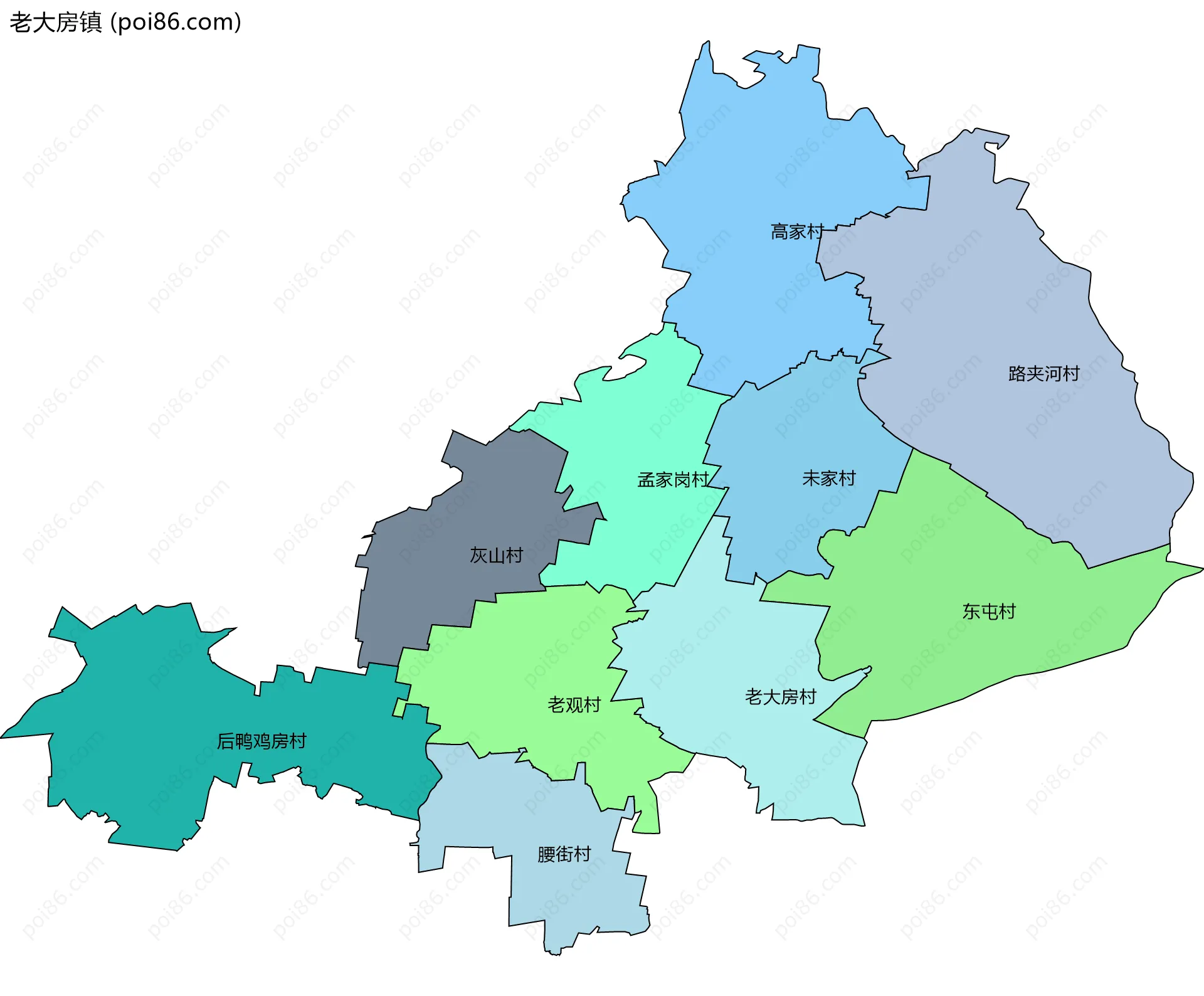 老大房镇边界地图(五级行政区划)