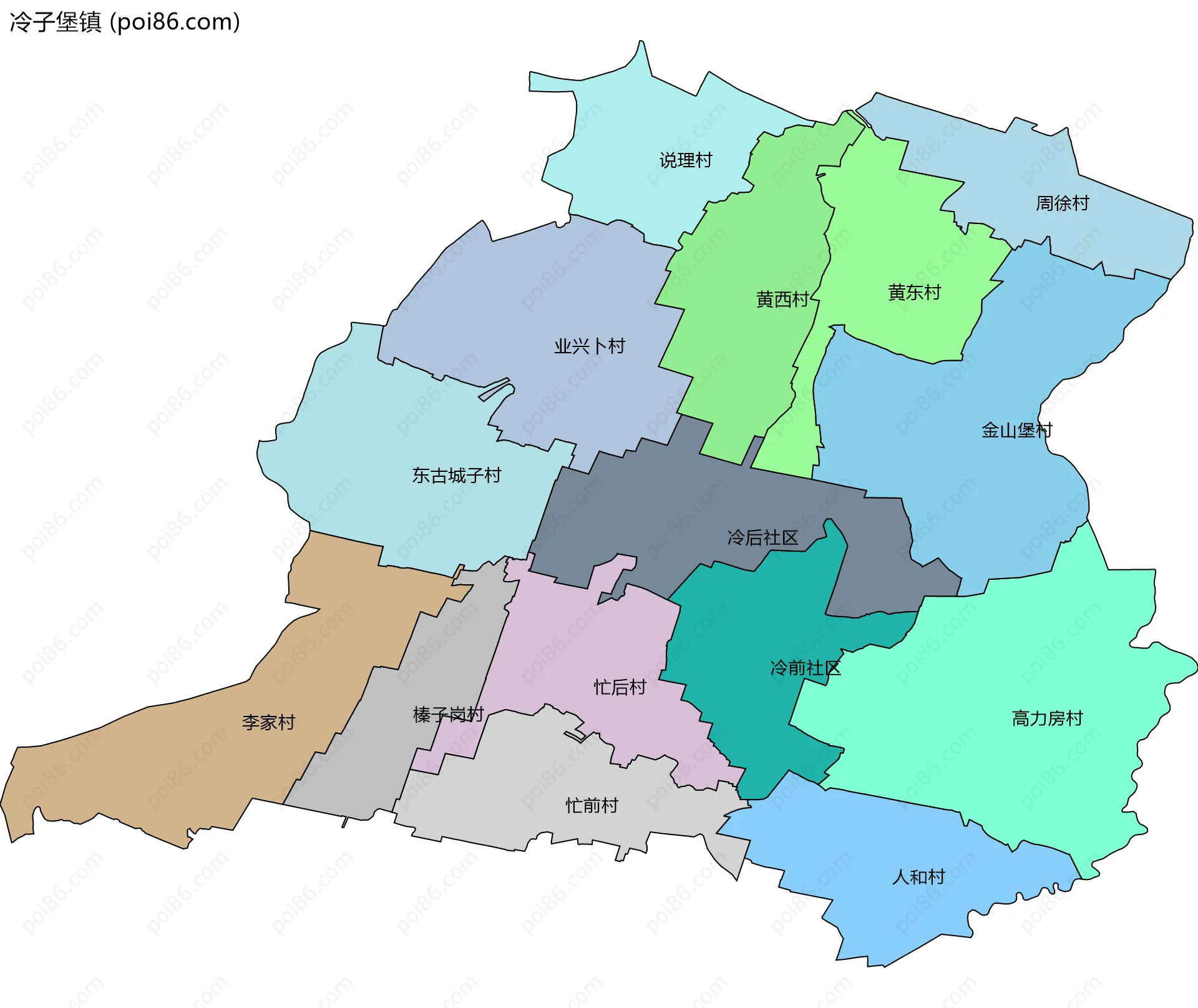 冷子堡镇边界地图(五级行政区划)