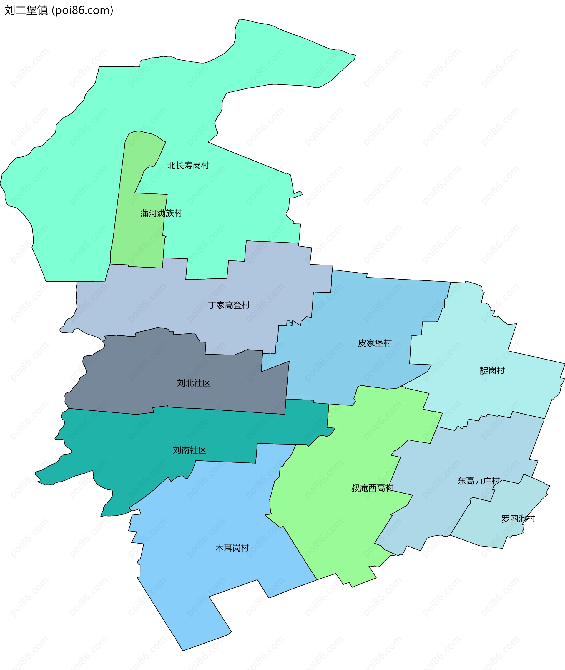 刘二堡镇边界地图(五级行政区划)