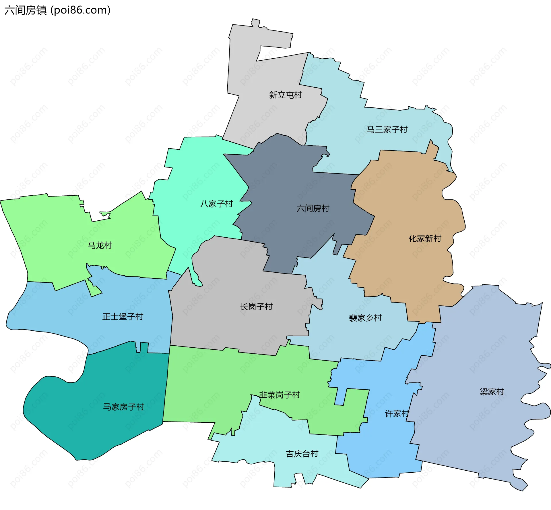 六间房镇边界地图(五级行政区划)