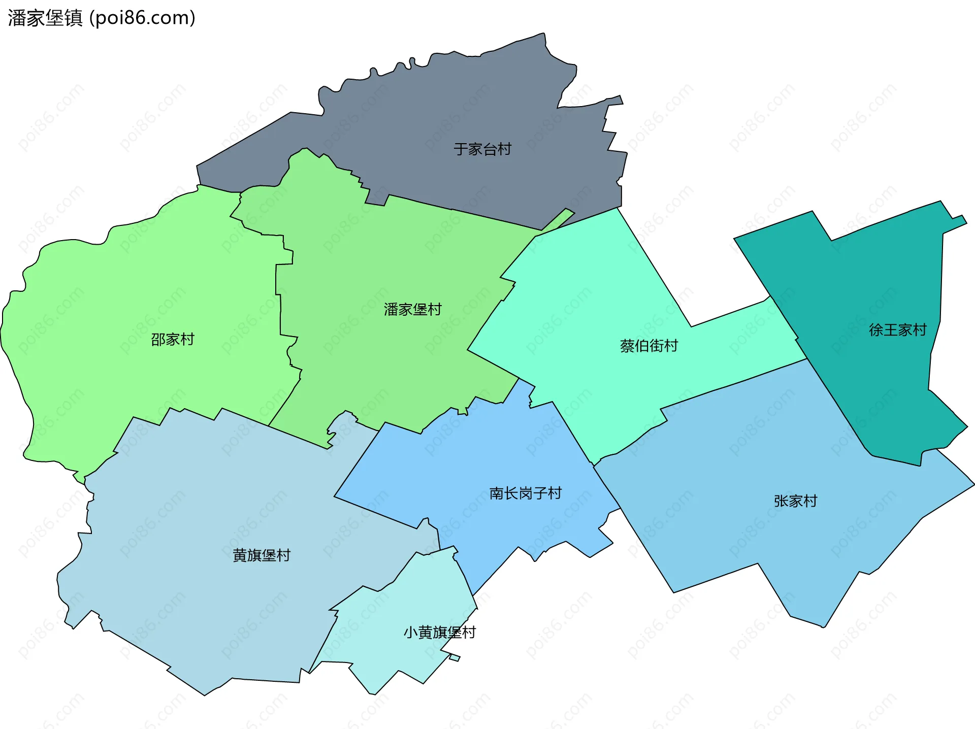 潘家堡镇边界地图(五级行政区划)