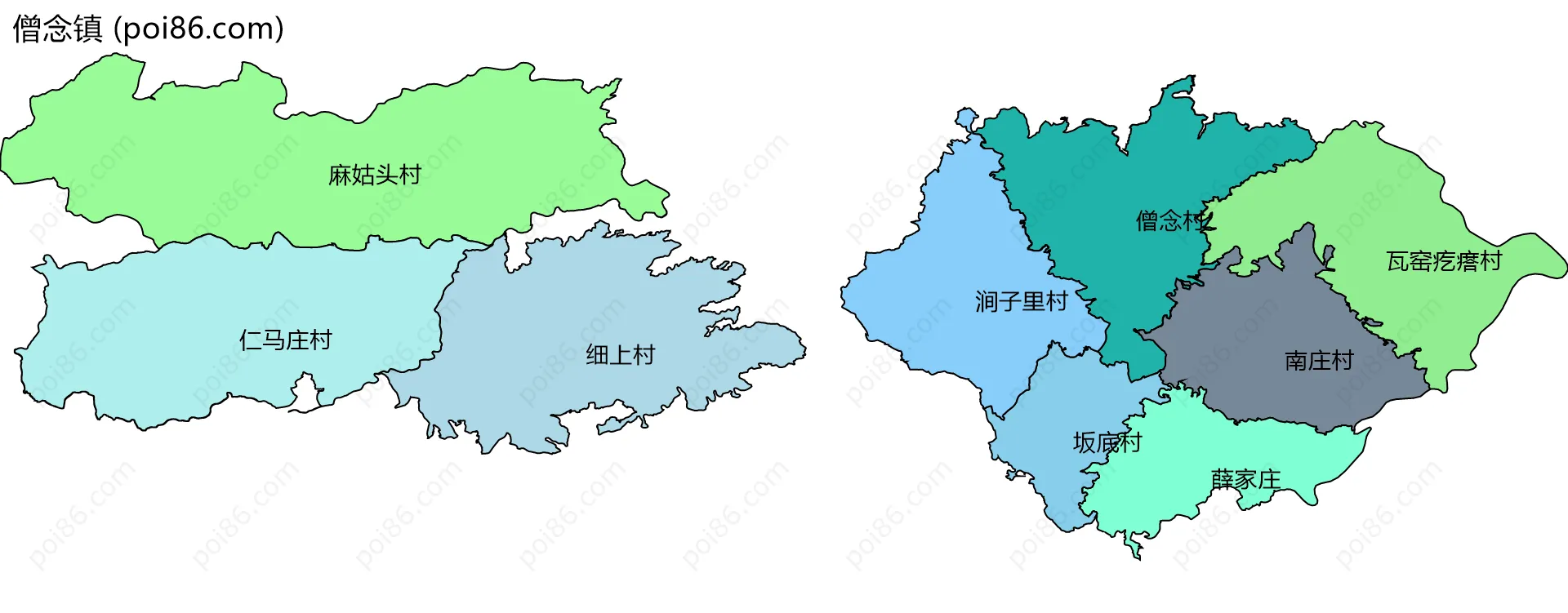 僧念镇边界地图(五级行政区划)