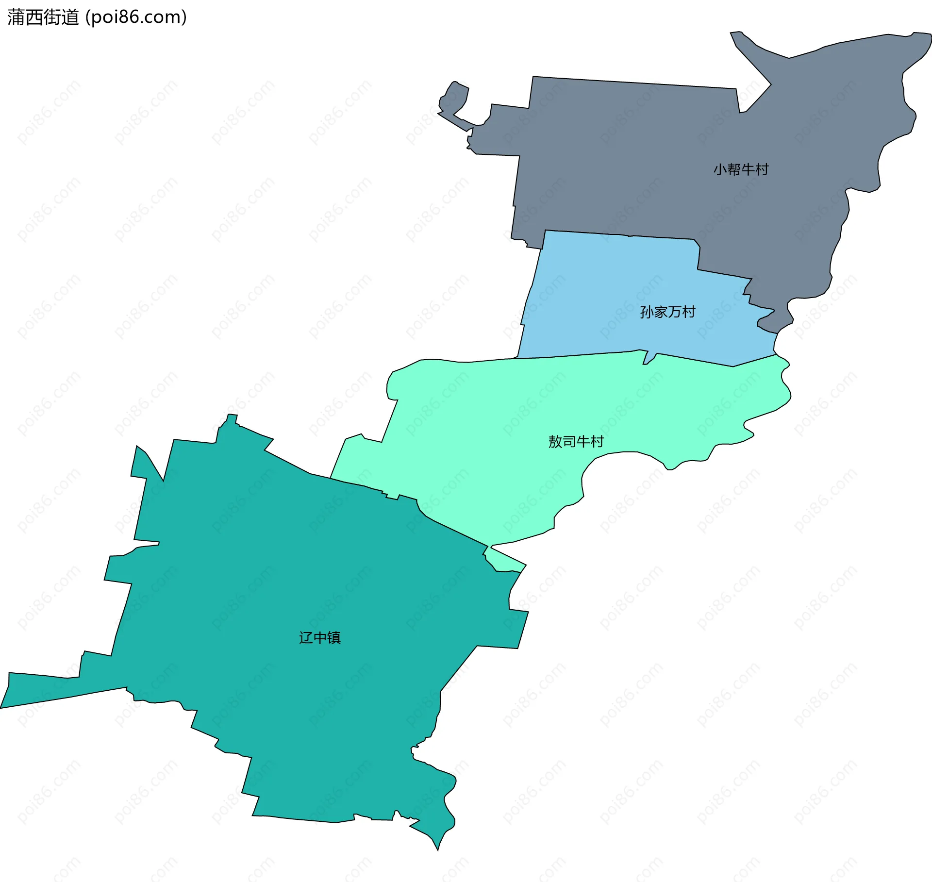 蒲西街道边界地图(五级行政区划)