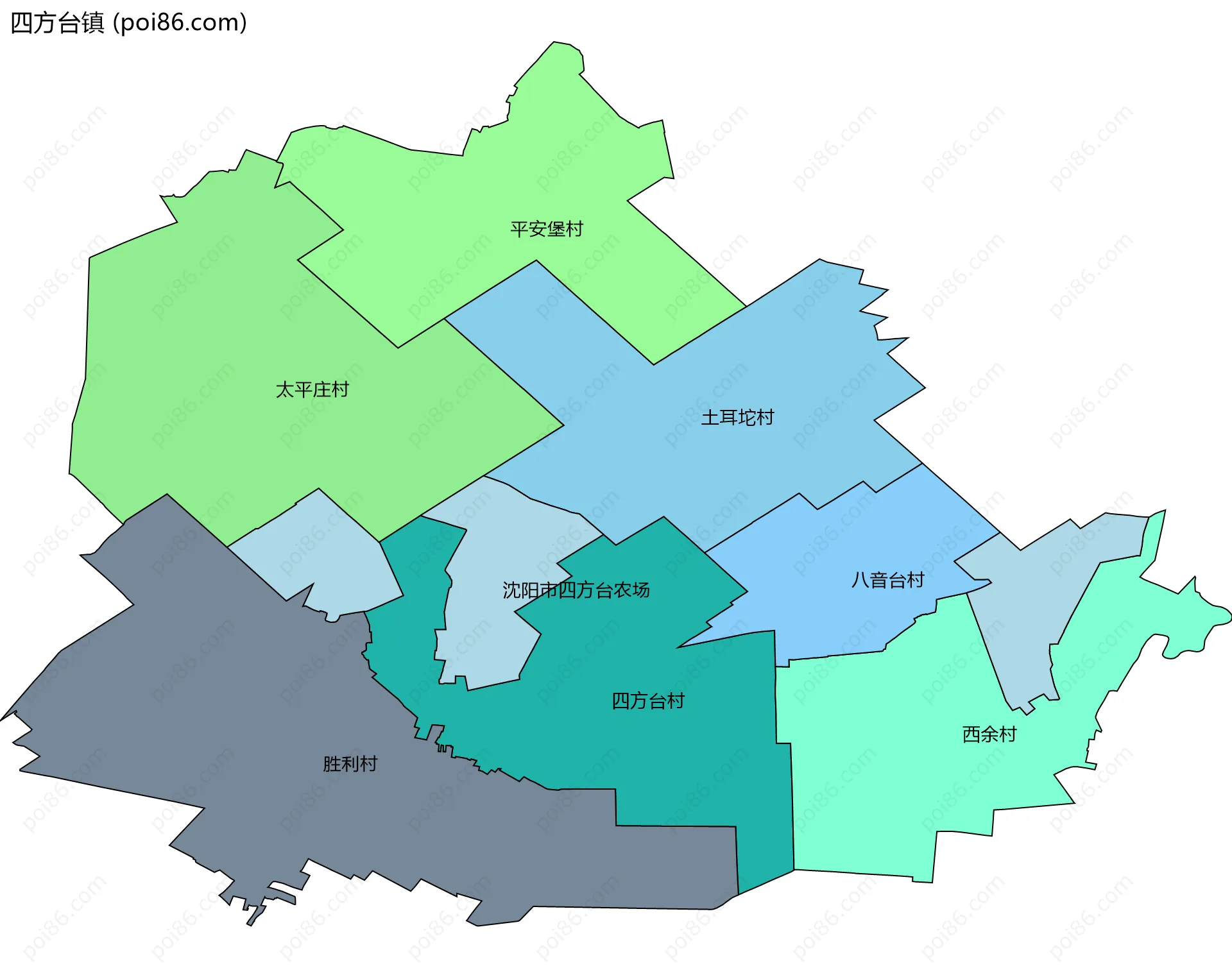 四方台镇边界地图(五级行政区划)