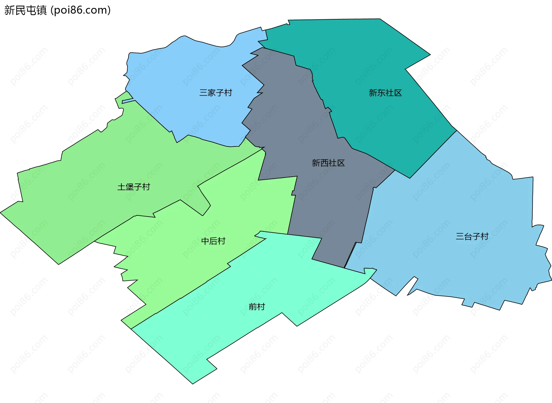 新民屯镇边界地图(五级行政区划)