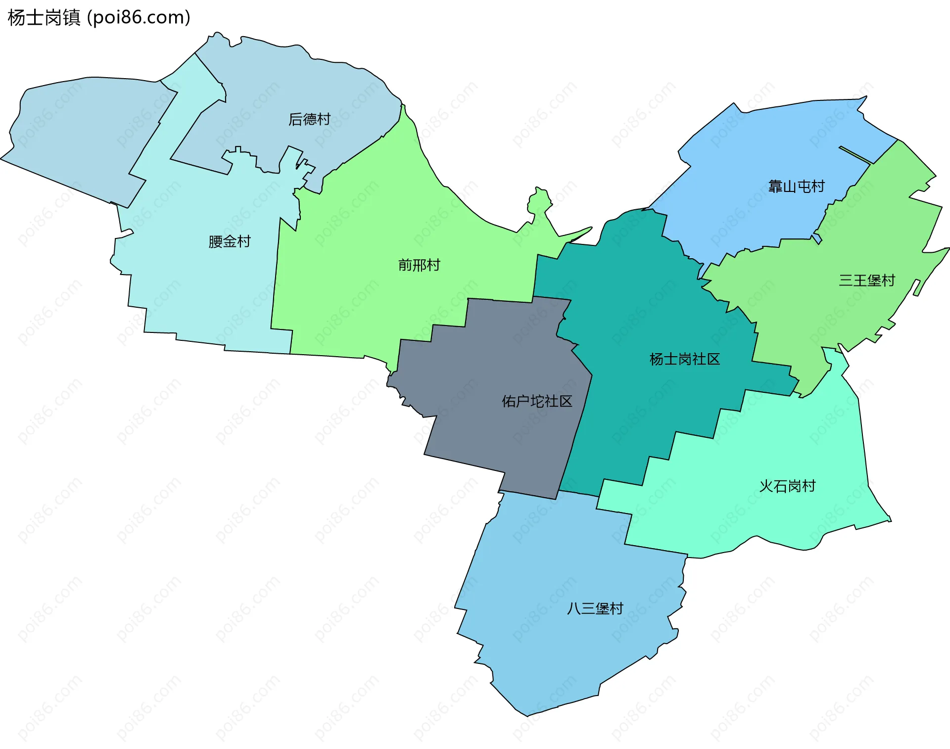 杨士岗镇边界地图(五级行政区划)