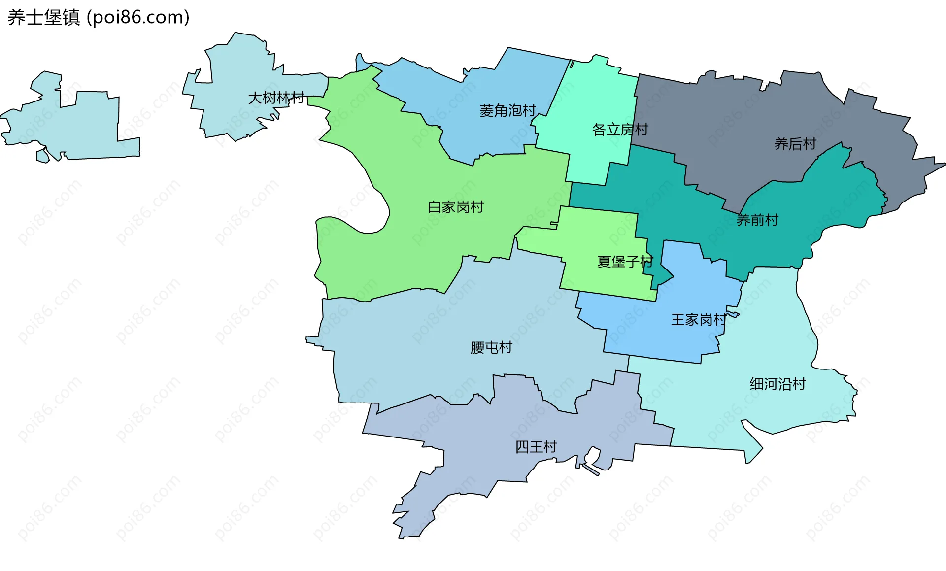 养士堡镇边界地图(五级行政区划)