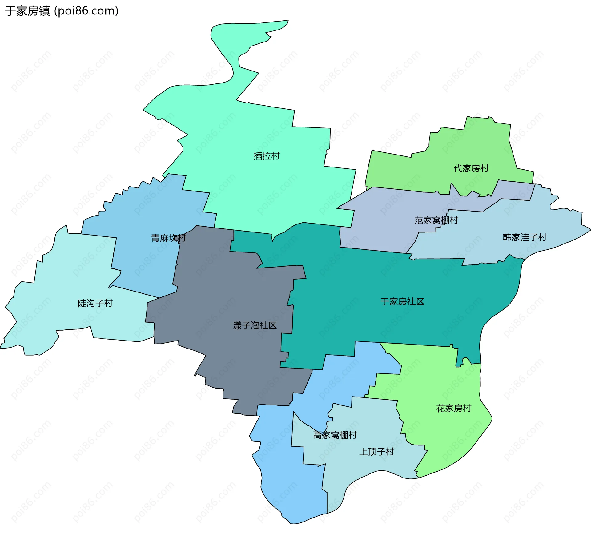 于家房镇边界地图(五级行政区划)