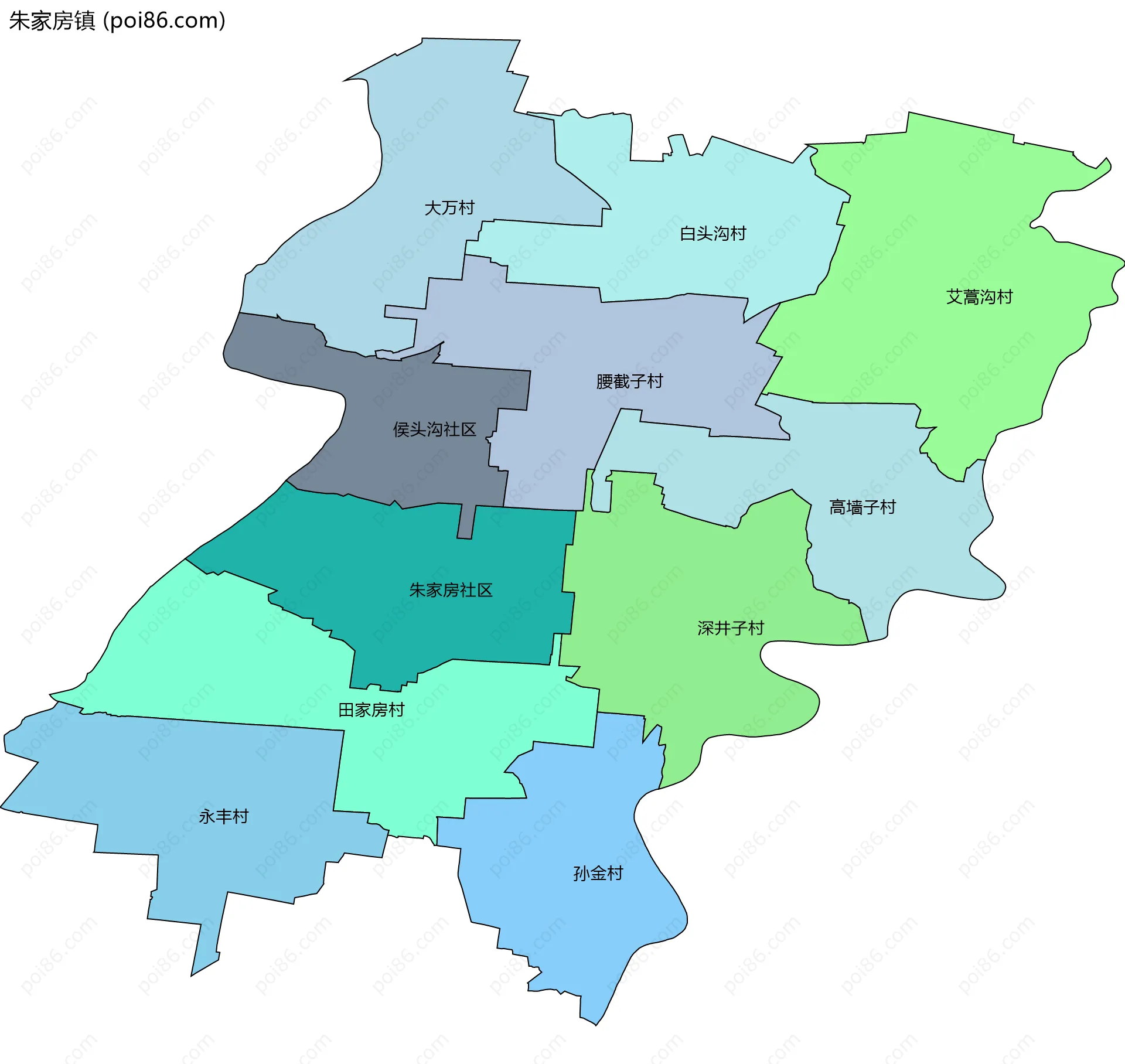 朱家房镇边界地图(五级行政区划)