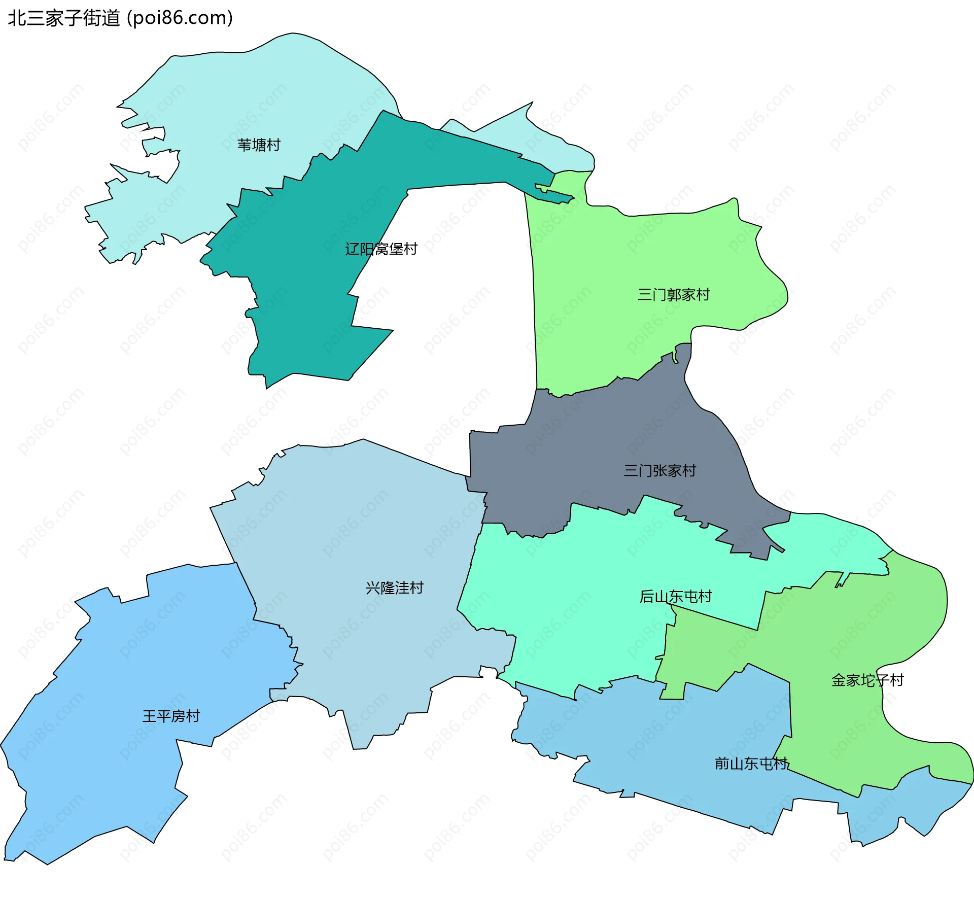 北三家子街道边界地图(五级行政区划)
