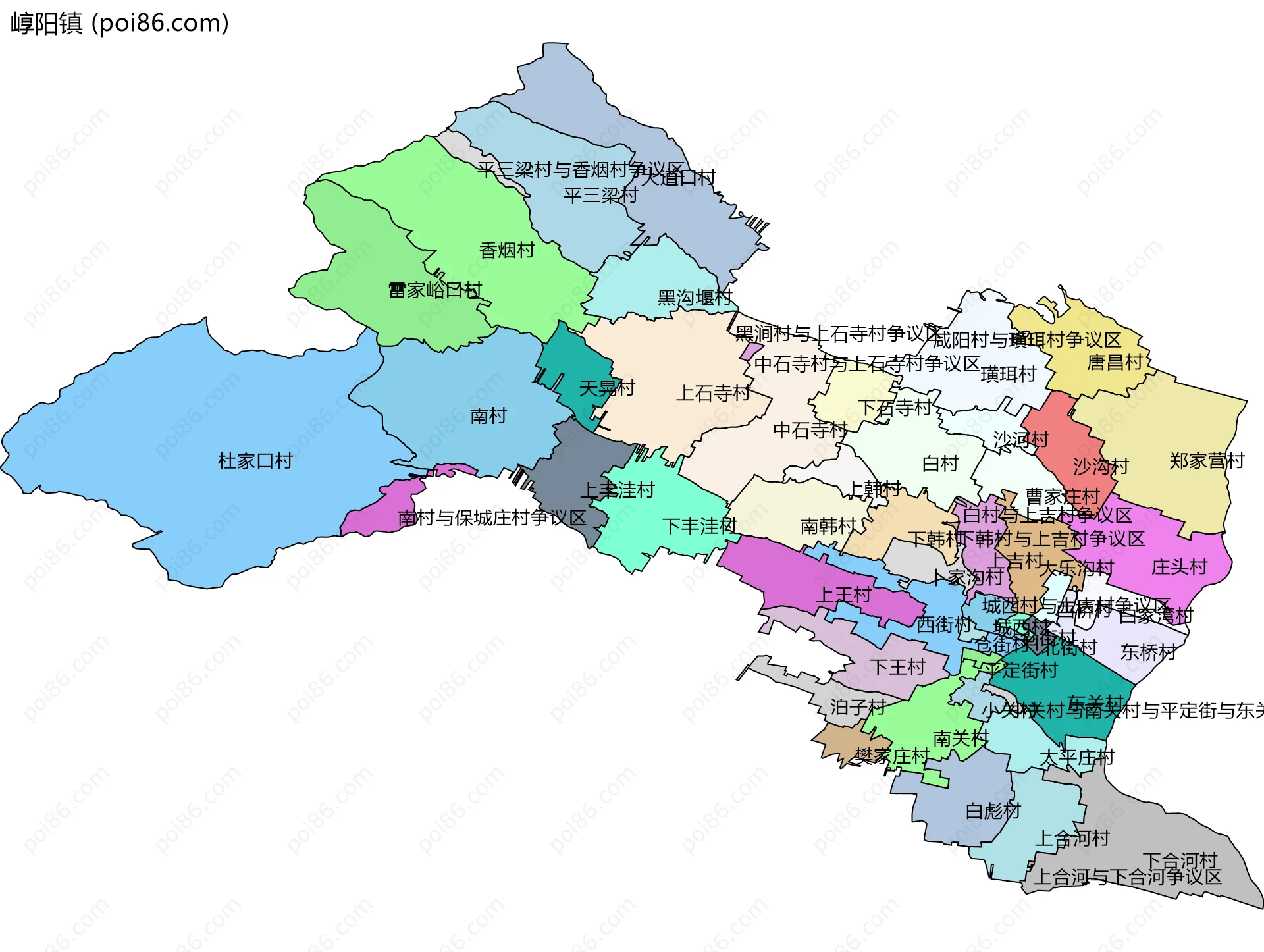 崞阳镇边界地图(五级行政区划)