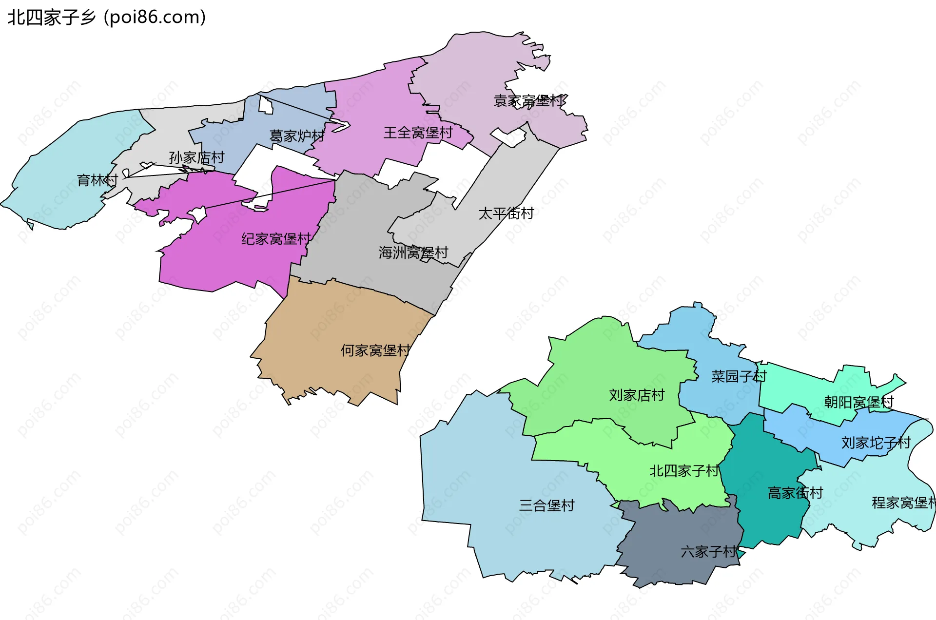 北四家子乡边界地图(五级行政区划)