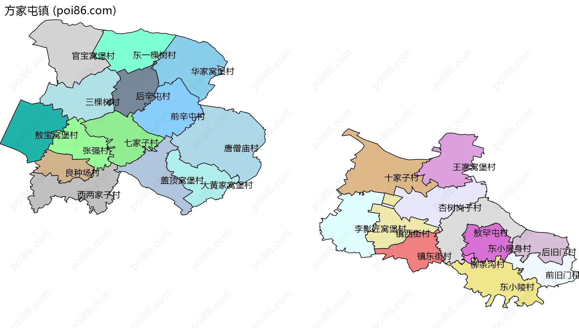 方家屯镇边界地图(五级行政区划)