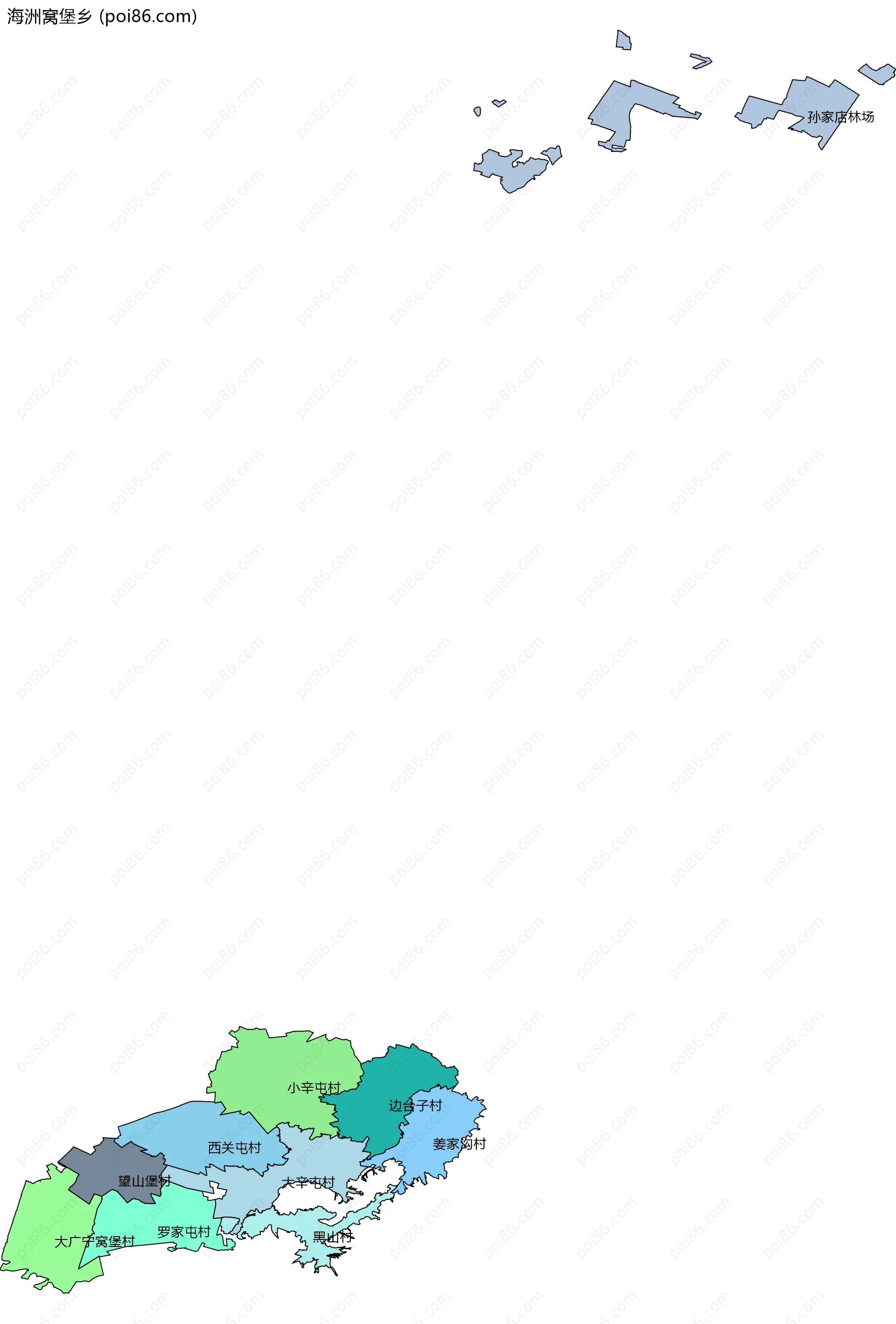 海洲窝堡乡边界地图(五级行政区划)