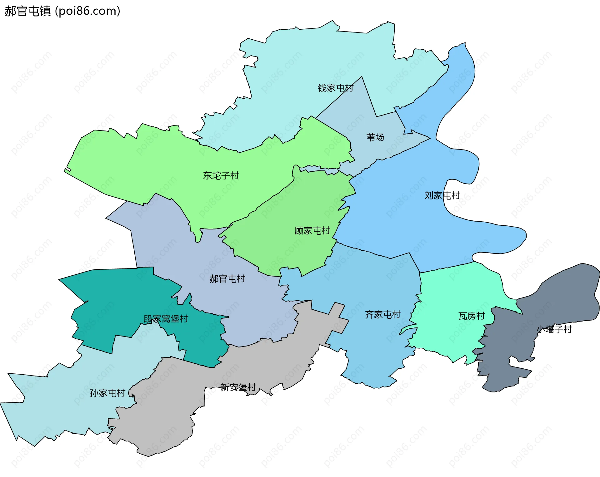 郝官屯镇边界地图(五级行政区划)