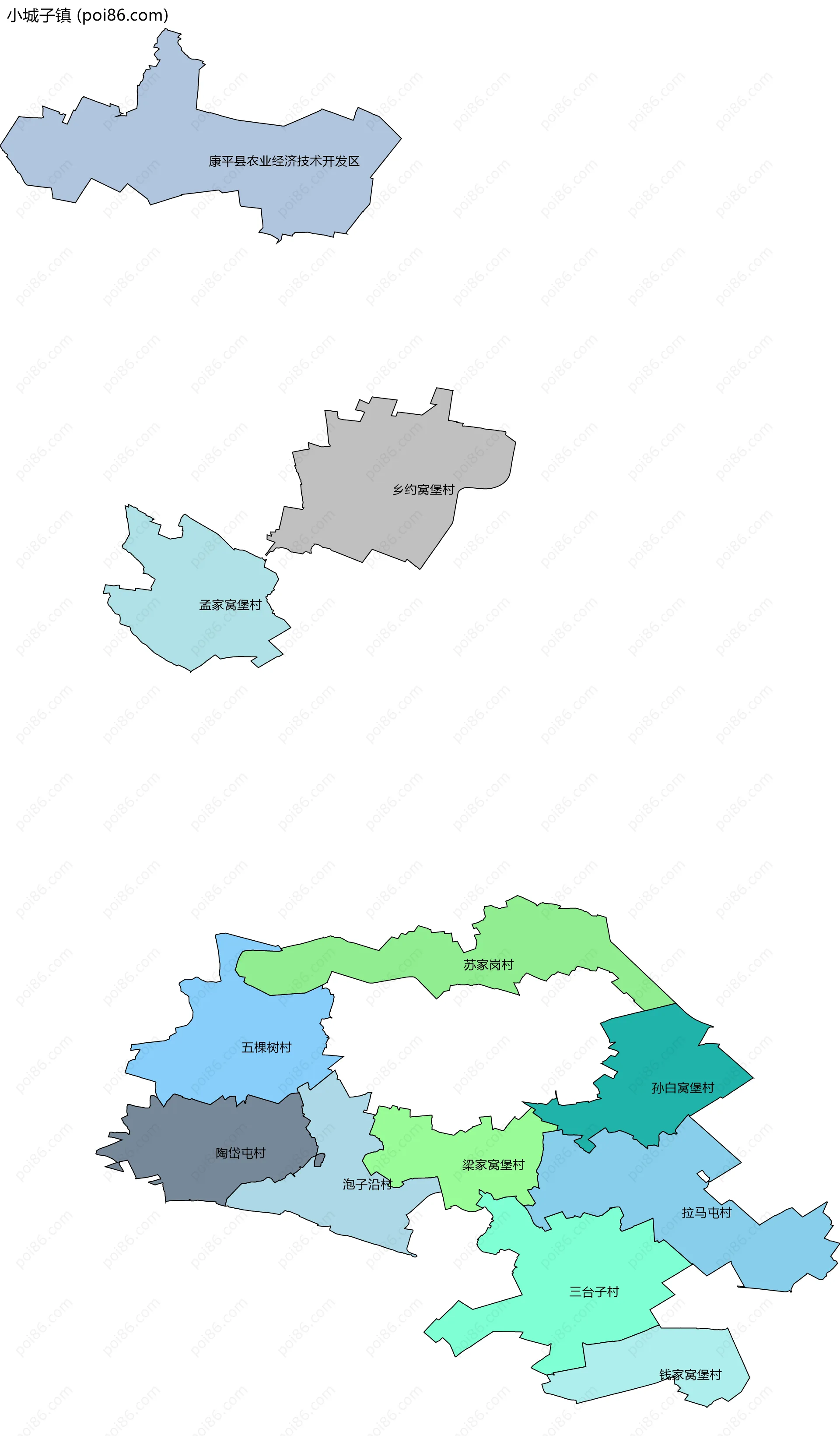 小城子镇边界地图(五级行政区划)