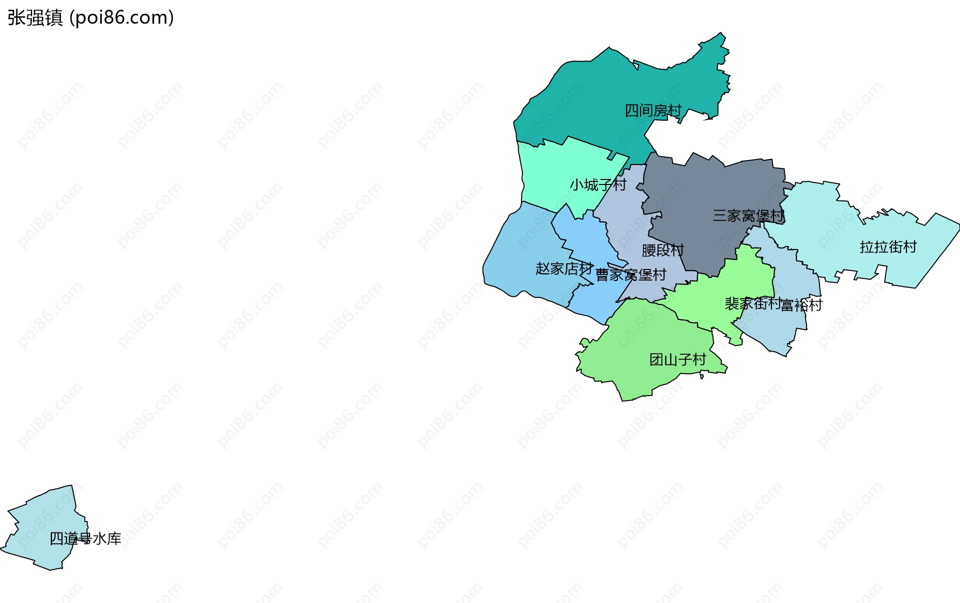 张强镇边界地图(五级行政区划)