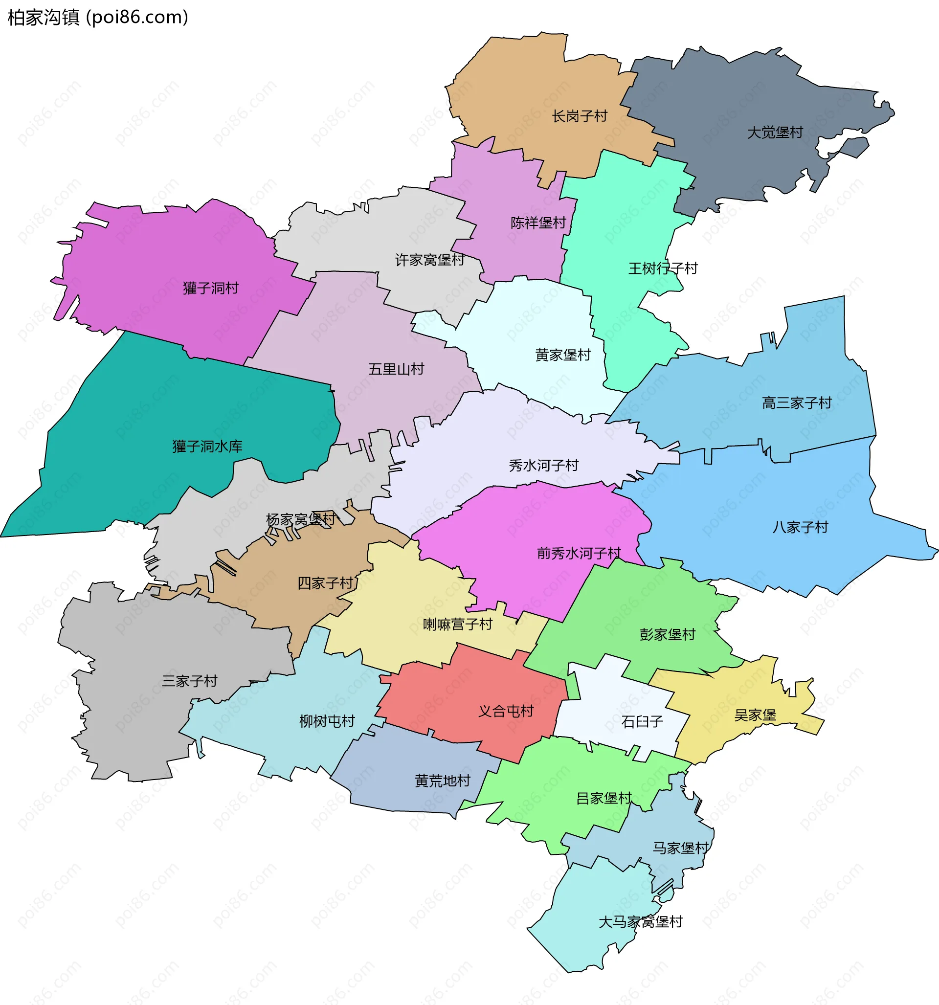 柏家沟镇边界地图(五级行政区划)