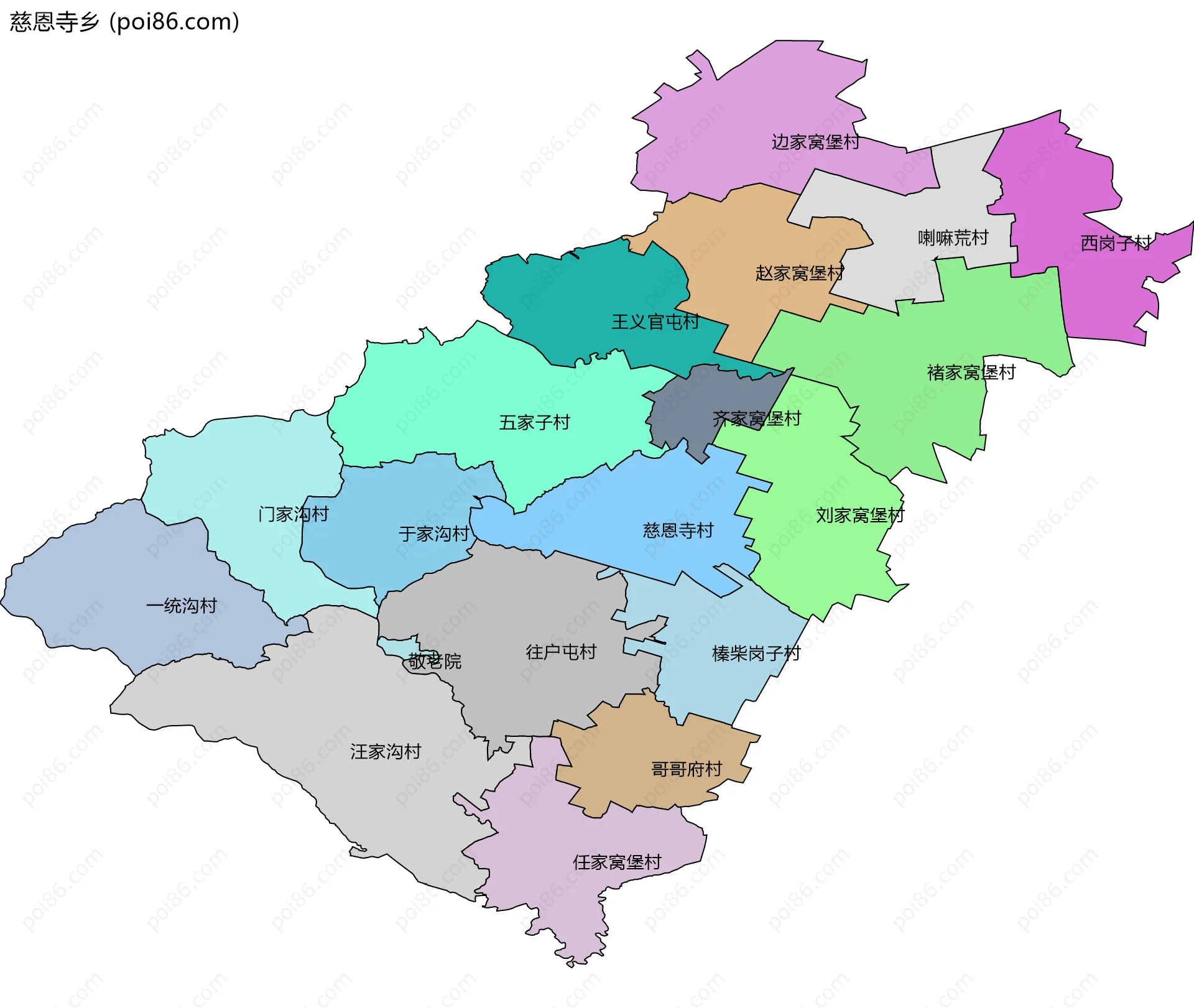 慈恩寺乡边界地图(五级行政区划)
