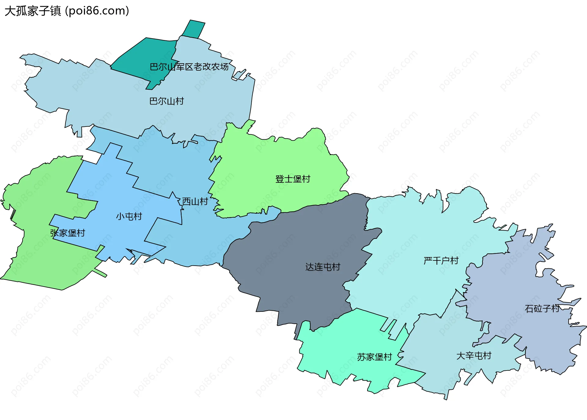 大孤家子镇边界地图(五级行政区划)