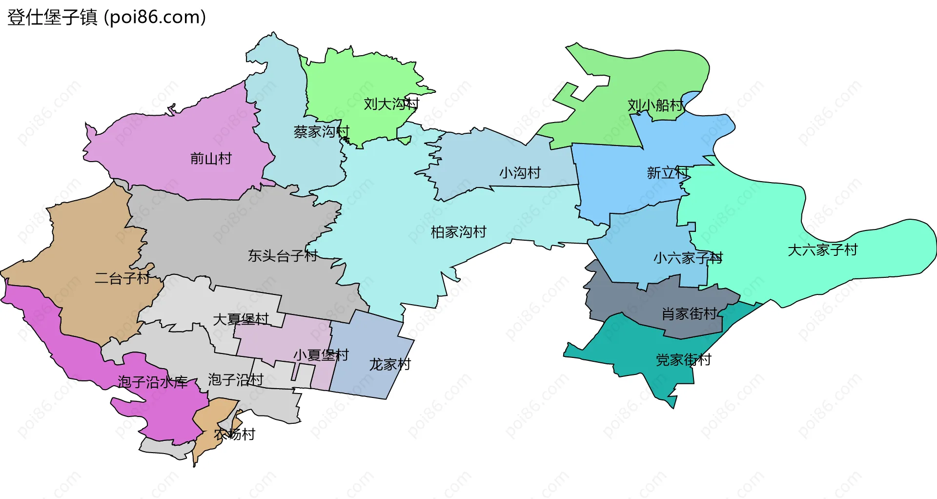登仕堡子镇边界地图(五级行政区划)