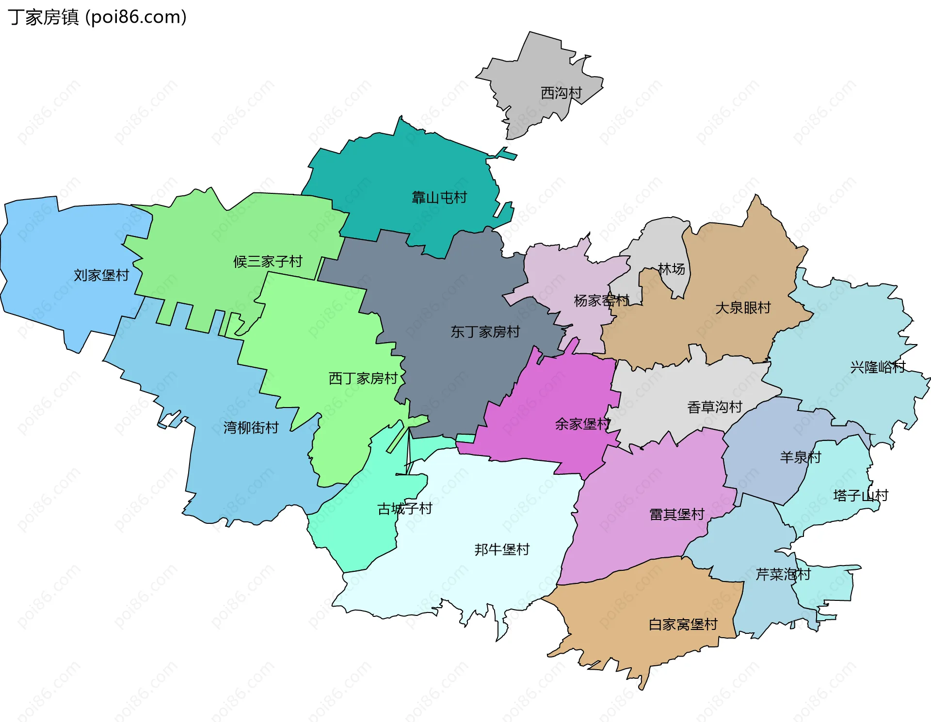 丁家房镇边界地图(五级行政区划)