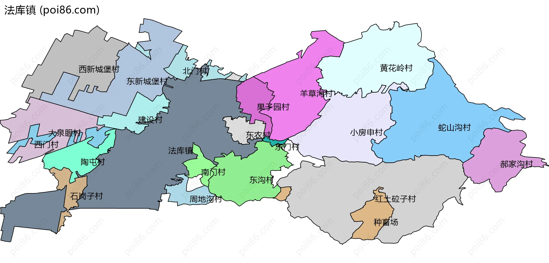 法库镇边界地图(五级行政区划)