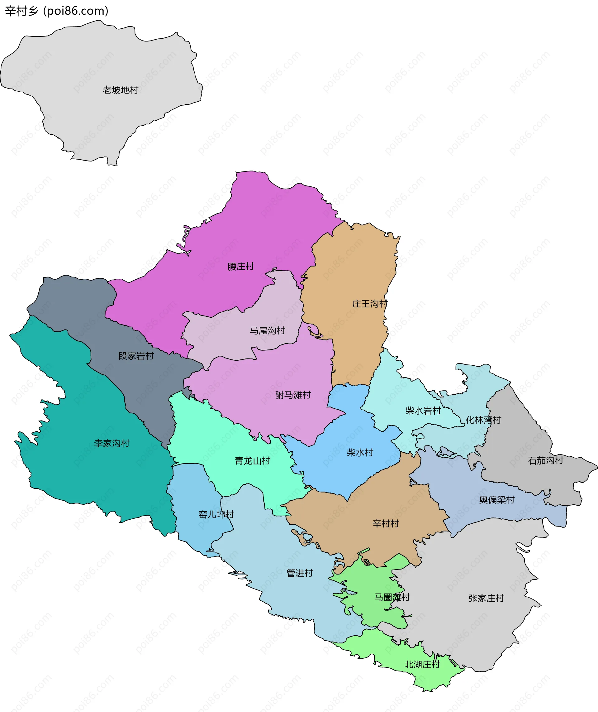 辛村乡边界地图(五级行政区划)