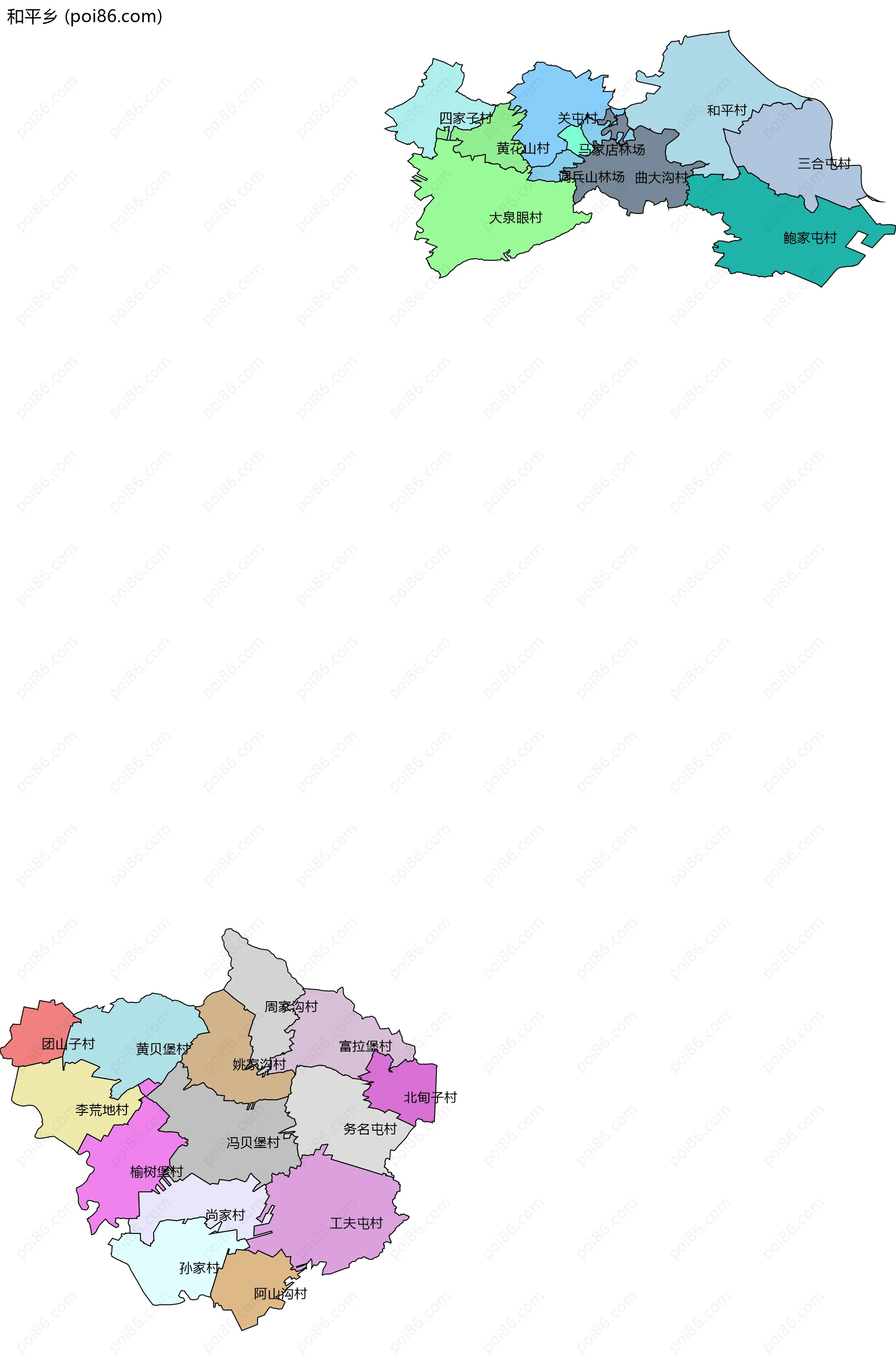 和平乡边界地图(五级行政区划)