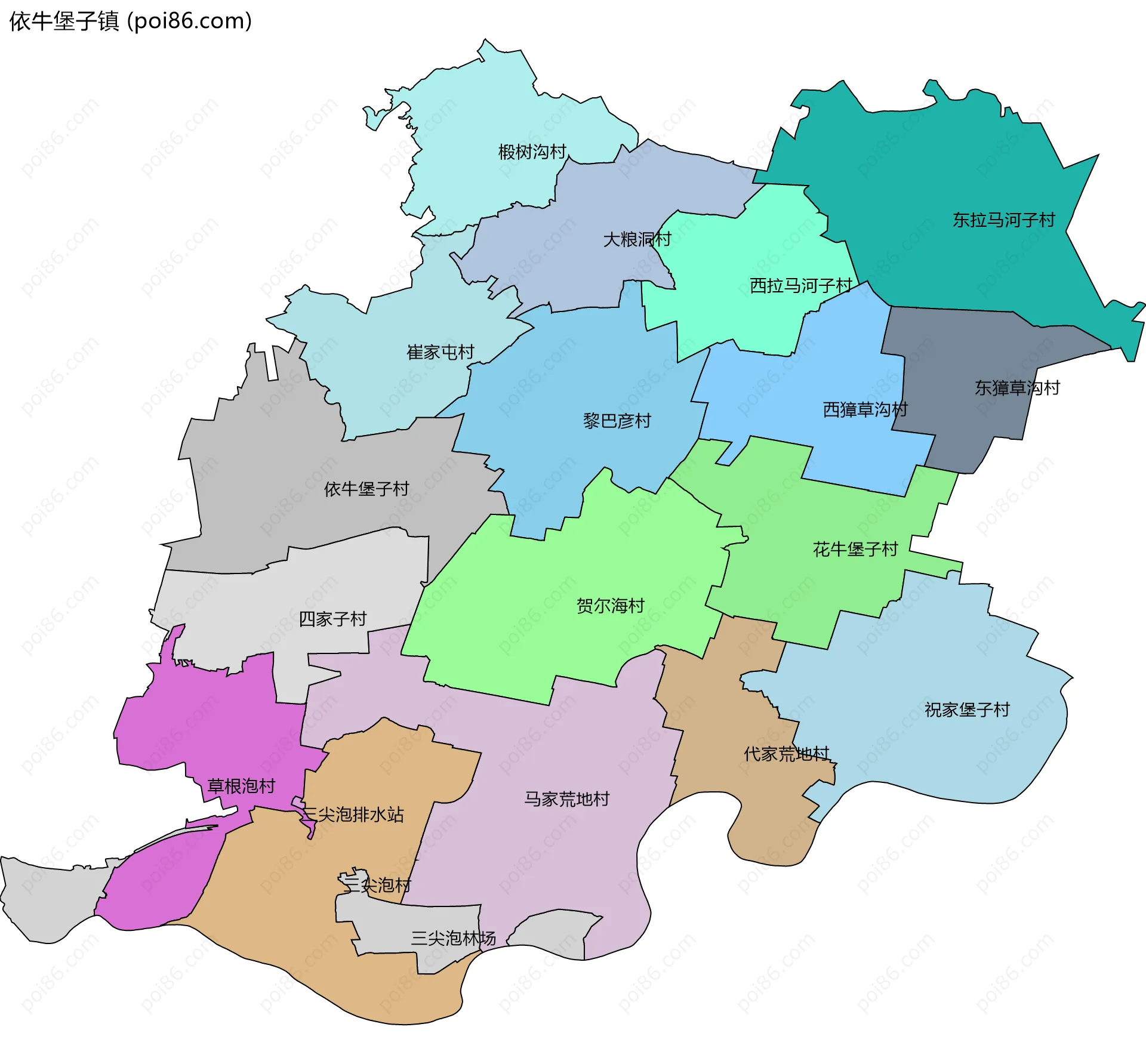 依牛堡子镇边界地图(五级行政区划)