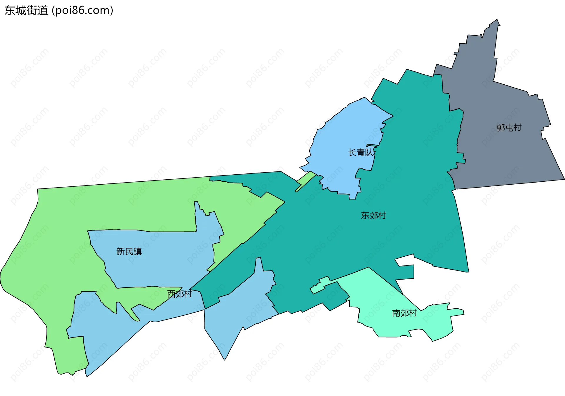 东城街道边界地图(五级行政区划)
