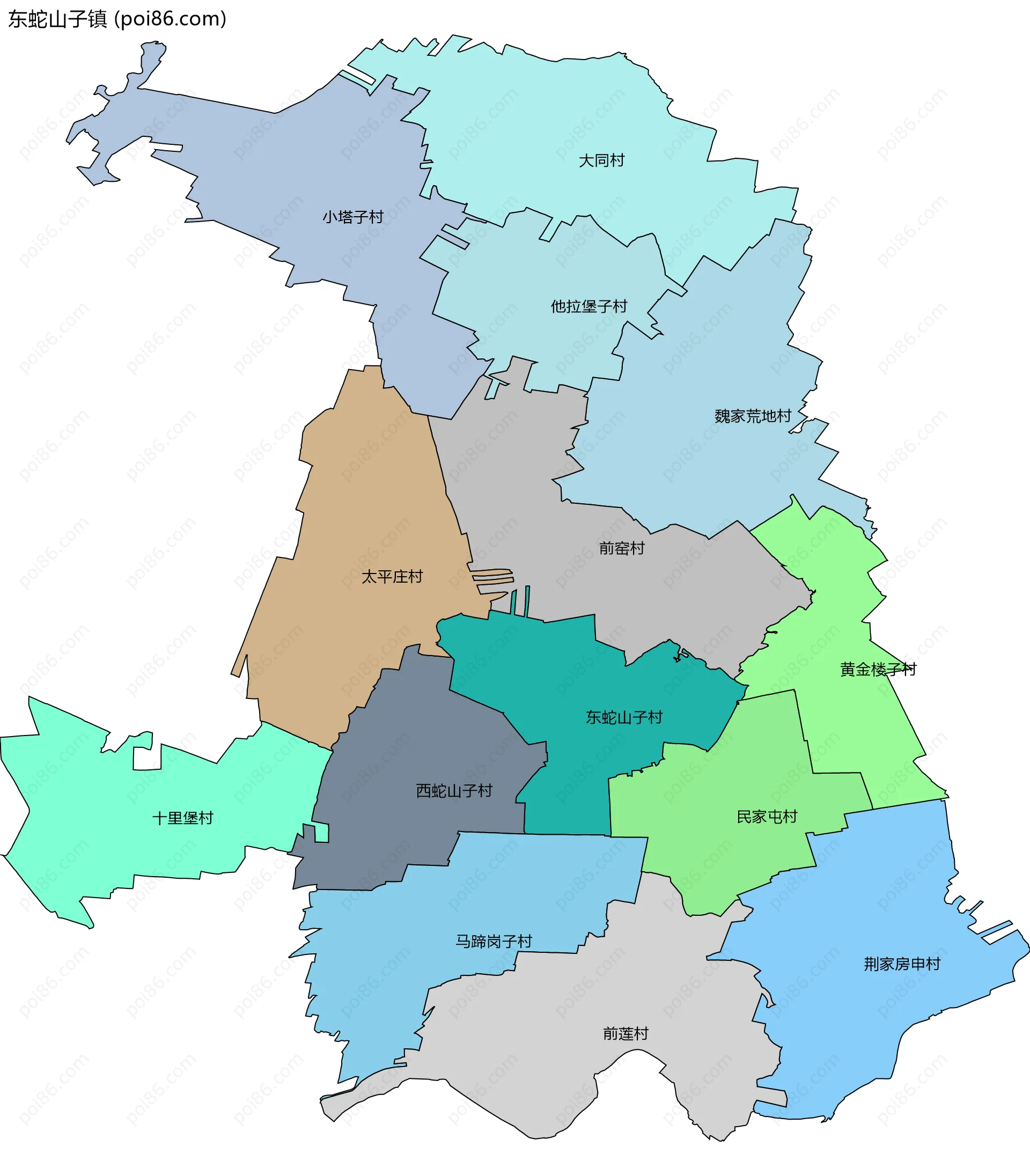 东蛇山子镇边界地图(五级行政区划)
