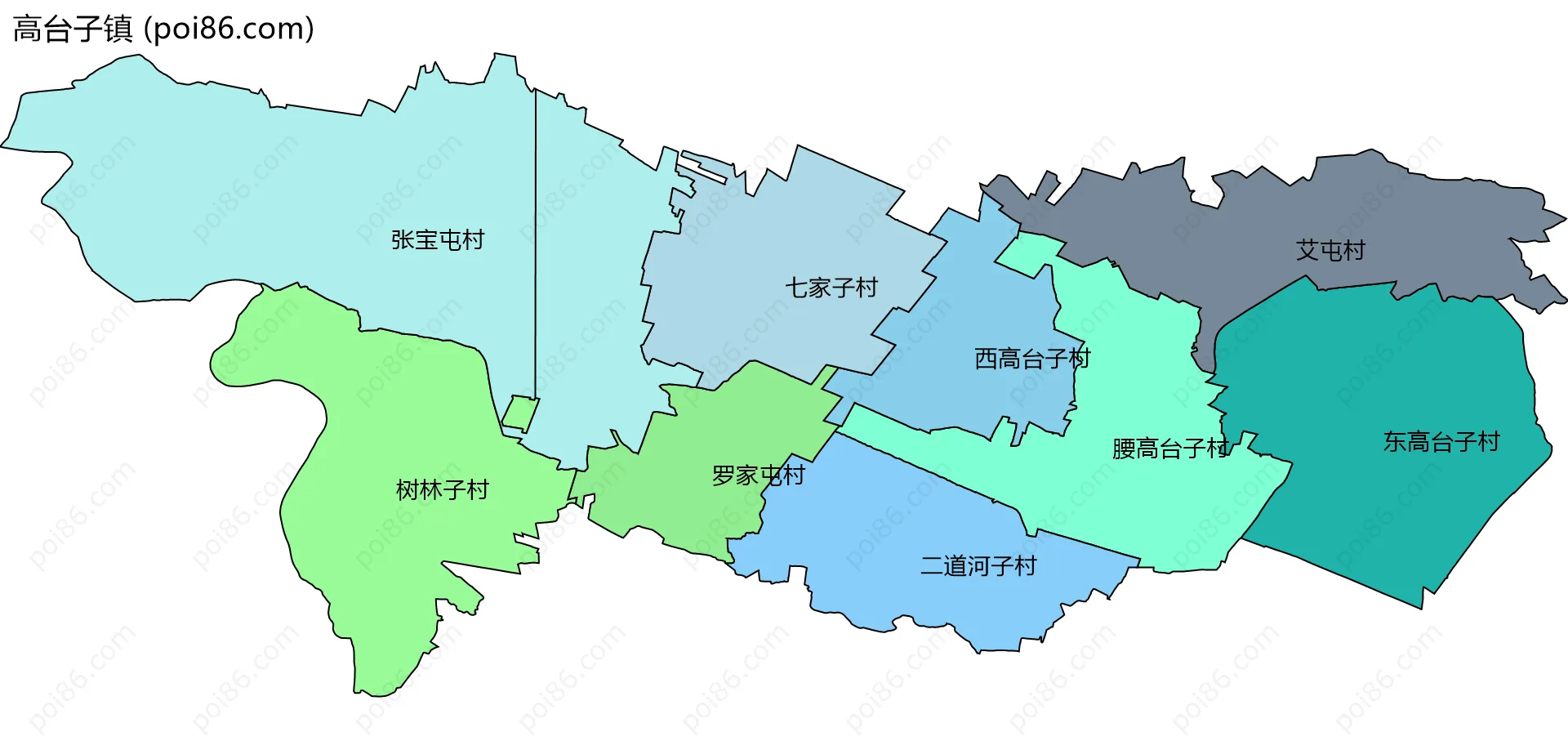 高台子镇边界地图(五级行政区划)