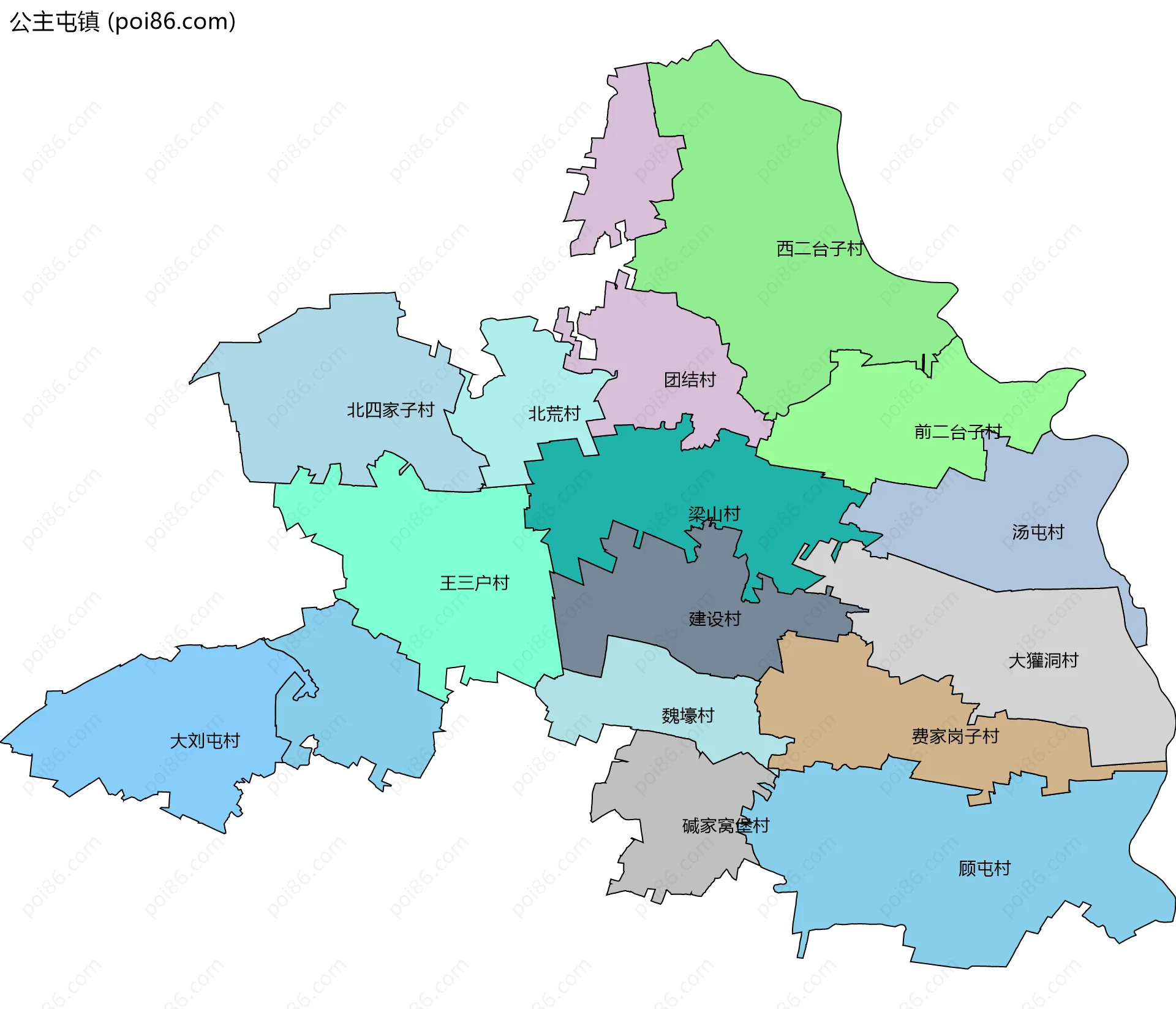 公主屯镇边界地图(五级行政区划)